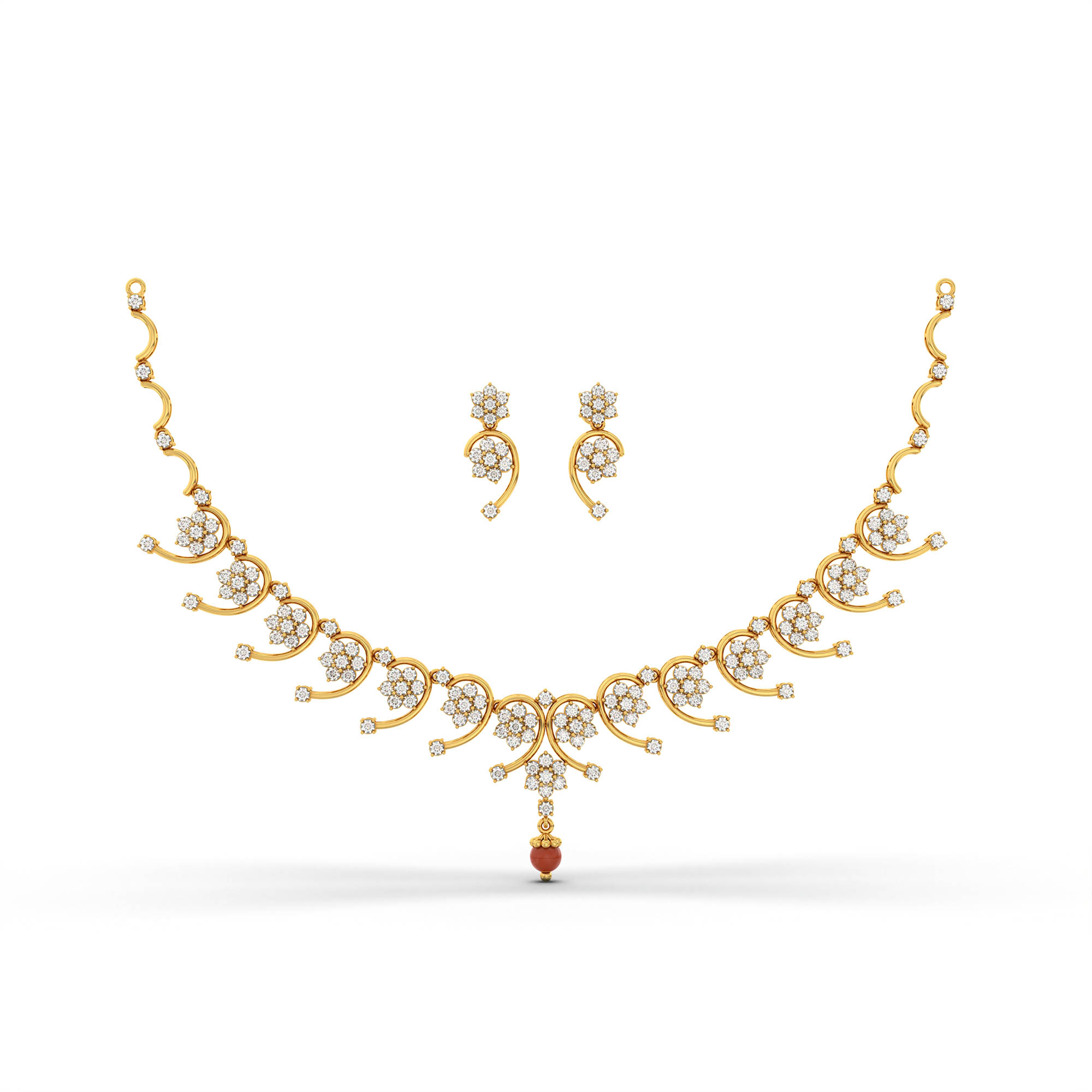 Lab-Grown Diamond Necklace and Earring Set in 22K Yellow Gold – 5.8 Ct, 169 Diamonds thumbnail