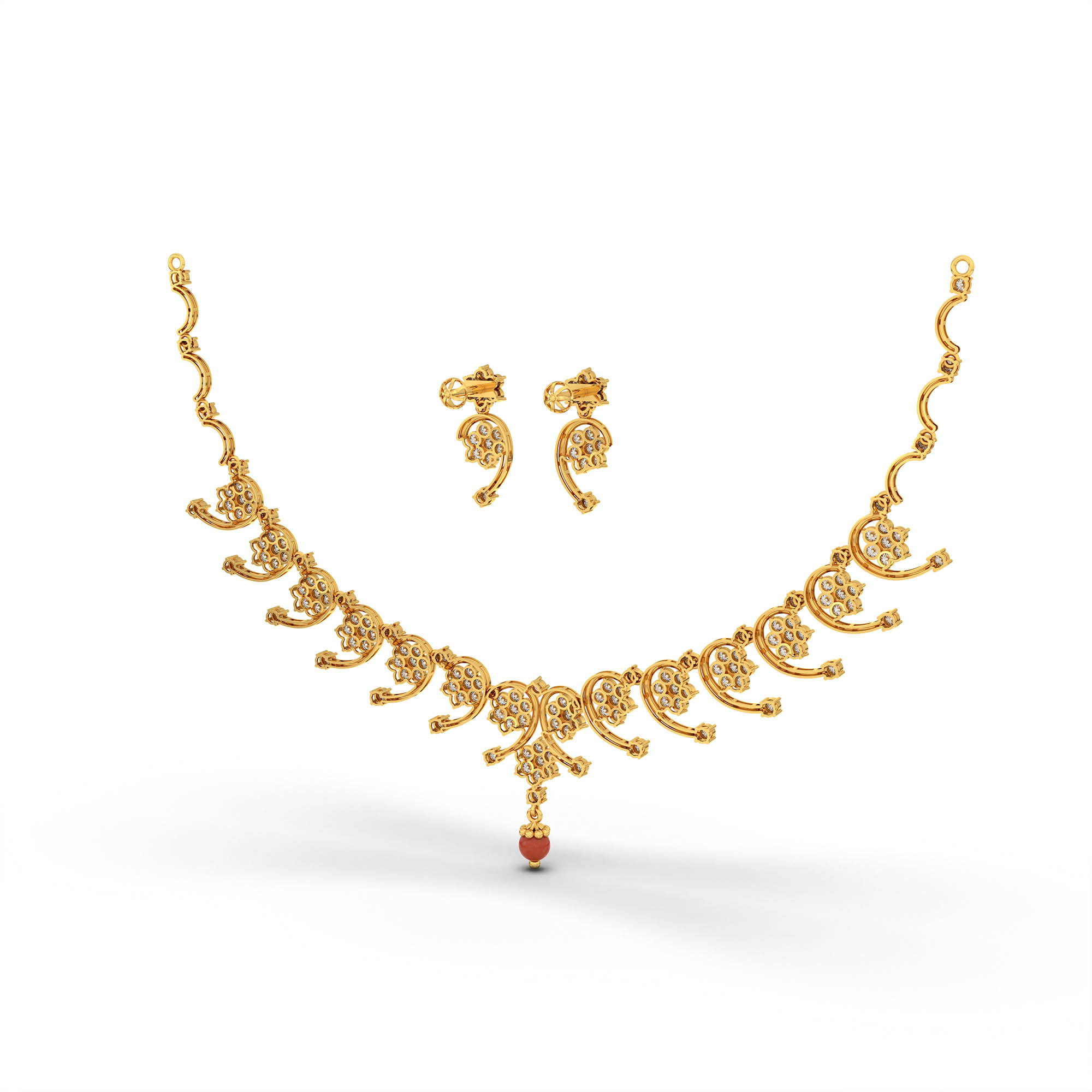 Lab-Grown Diamond Necklace and Earring Set in 22K Yellow Gold – 5.8 Ct, 169 Diamonds thumbnail