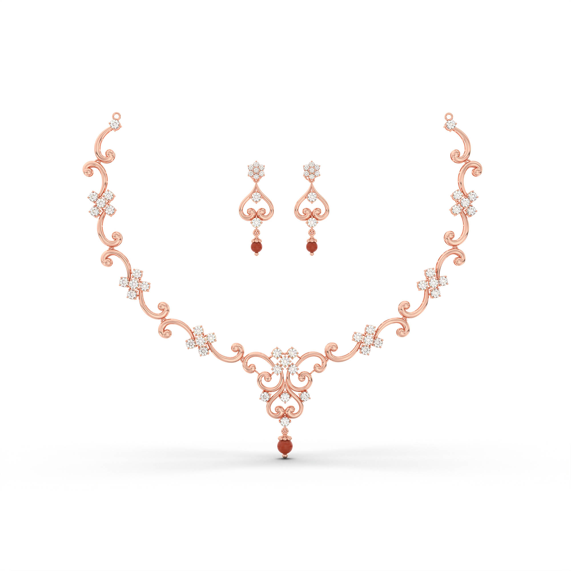 Lab grown Diamond Necklace with earring set in 18K Rose Gold thumbnail