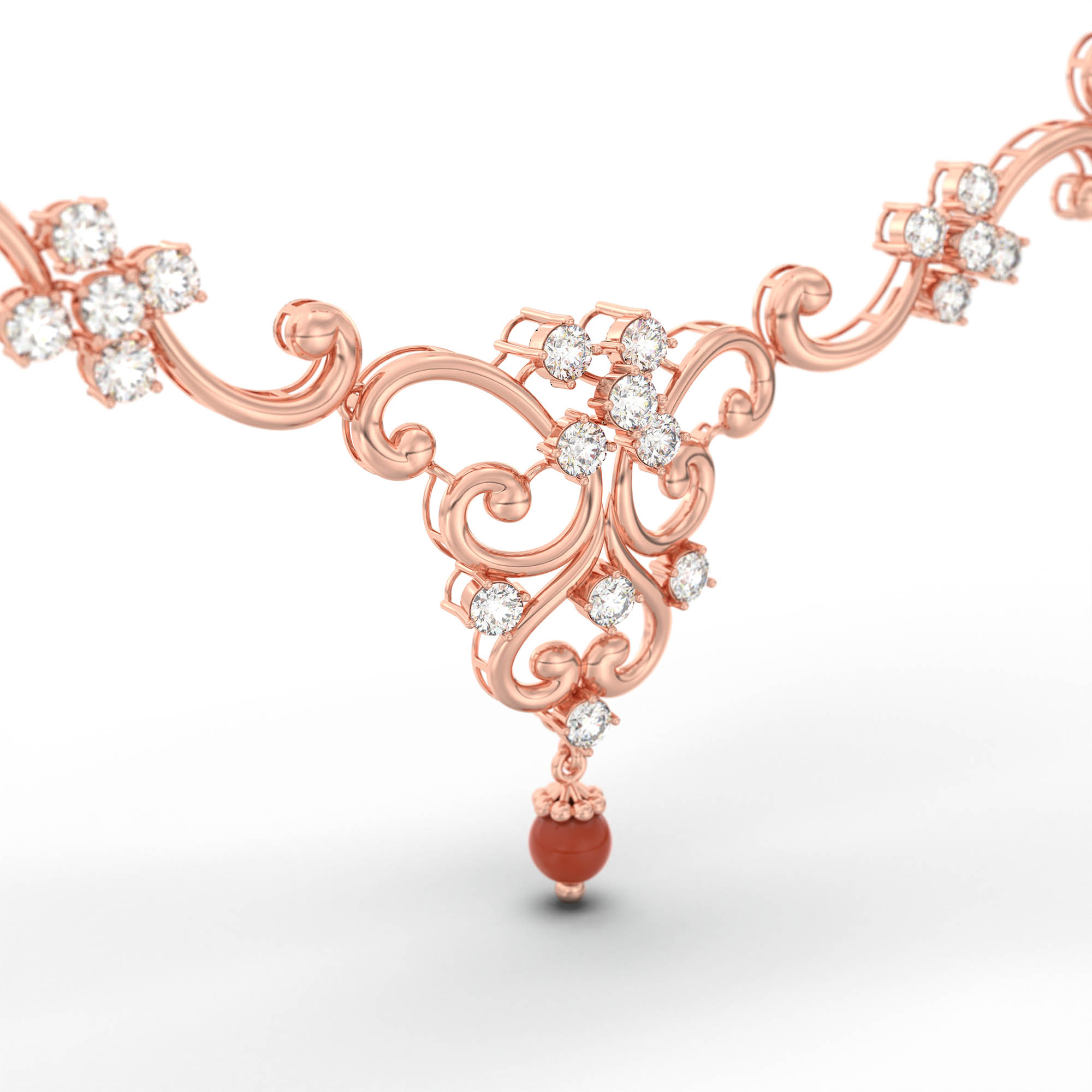 Lab grown Diamond Necklace with earring set in 18K Rose Gold thumbnail