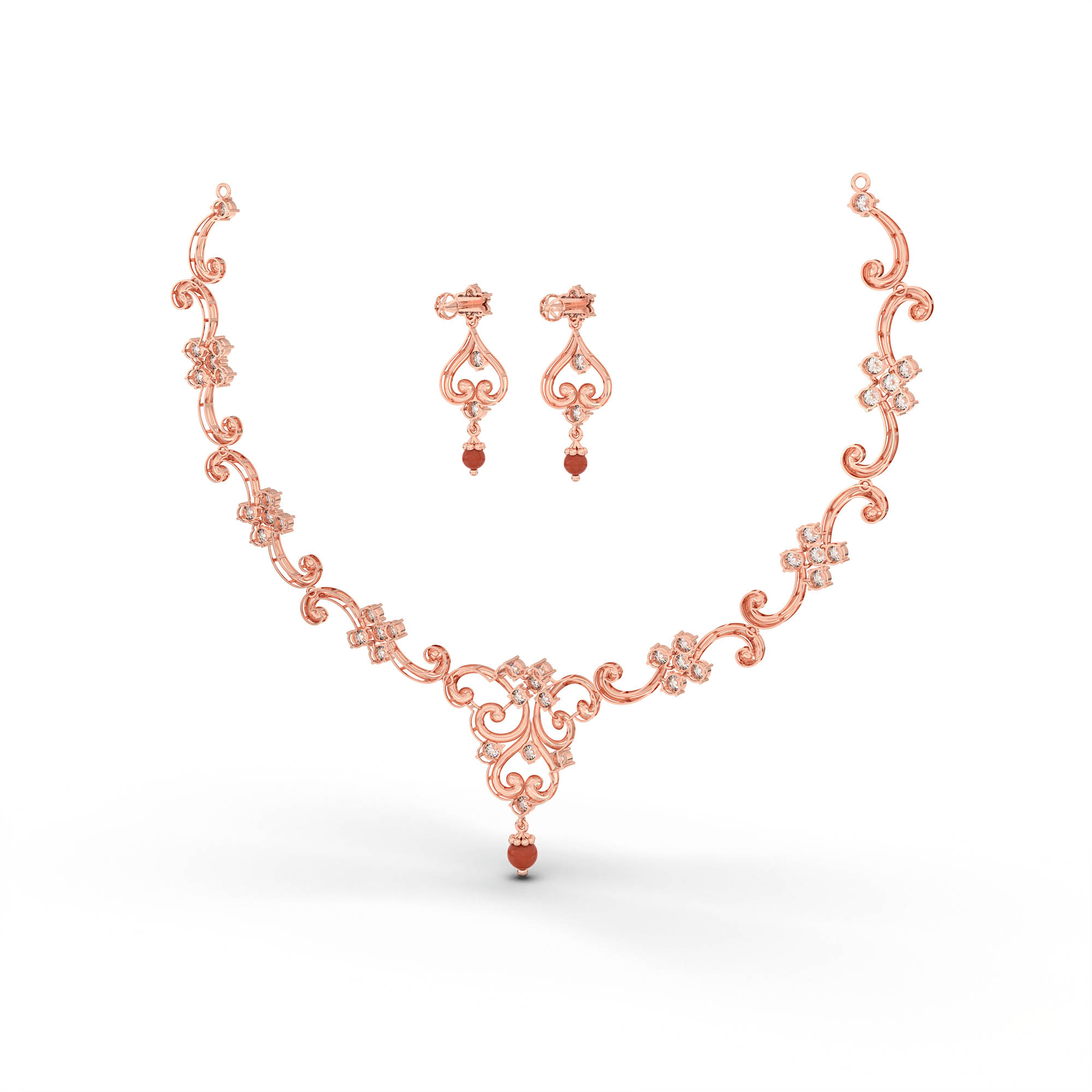 Lab grown Diamond Necklace with earring set in 18K Rose Gold thumbnail