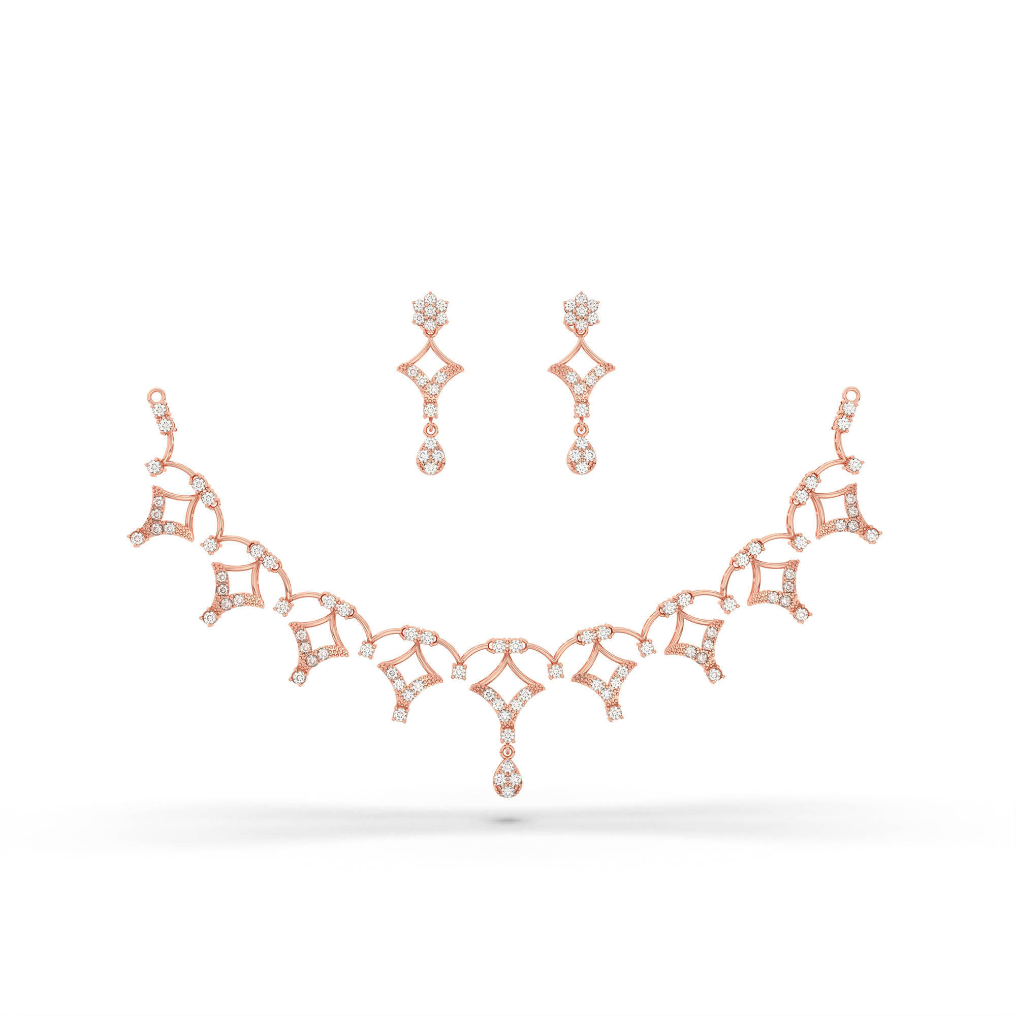 Lab-Grown Diamond Necklace and Earring Set in 18K Rose Gold – 3.6 Ct, 114 Diamonds thumbnail