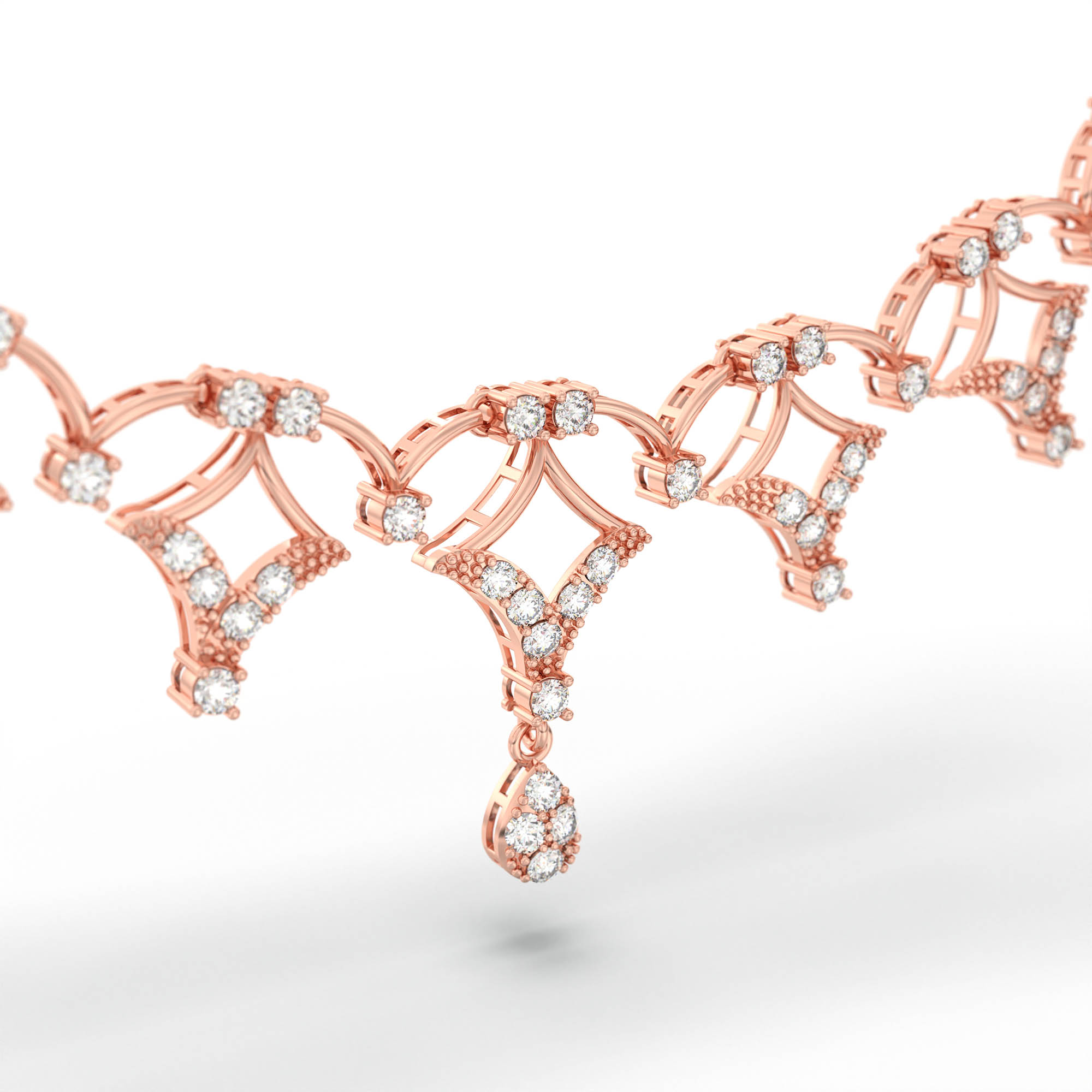Lab-Grown Diamond Necklace and Earring Set in 18K Rose Gold – 3.6 Ct, 114 Diamonds thumbnail