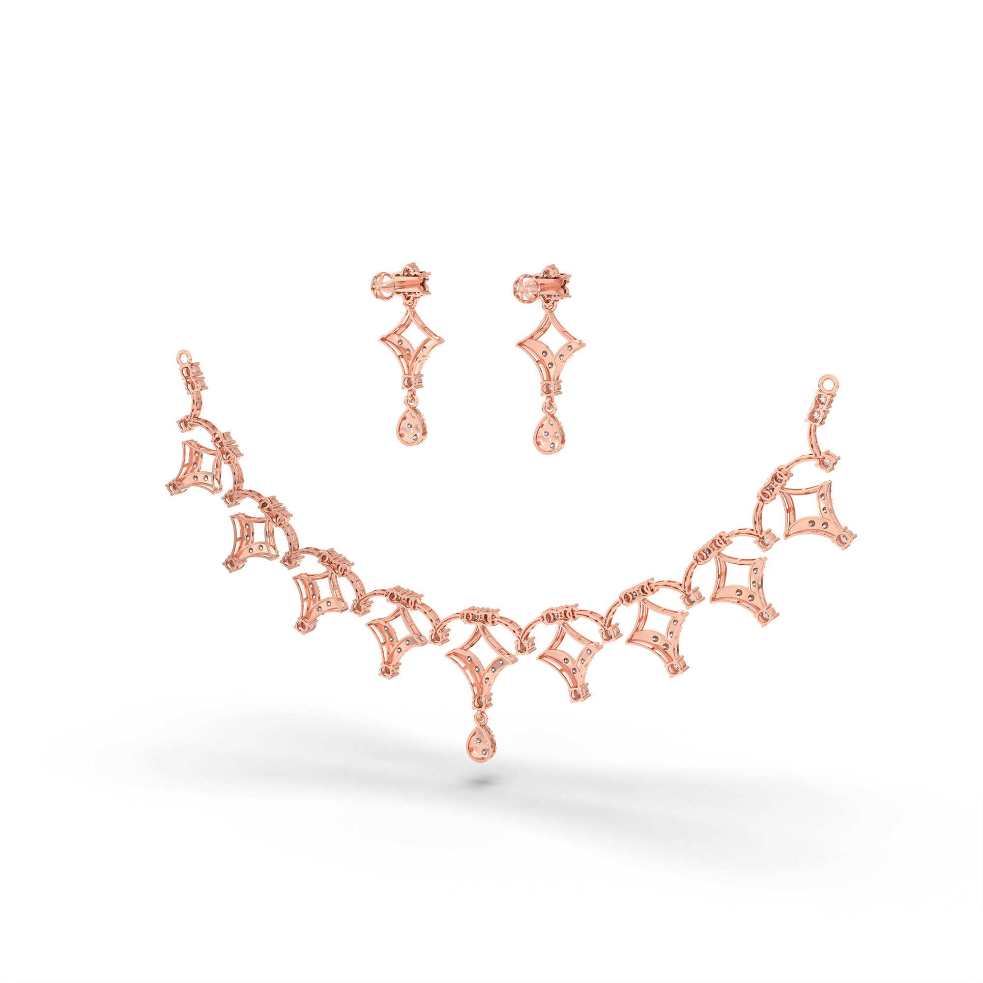 Lab-Grown Diamond Necklace and Earring Set in 18K Rose Gold – 3.6 Ct, 114 Diamonds thumbnail