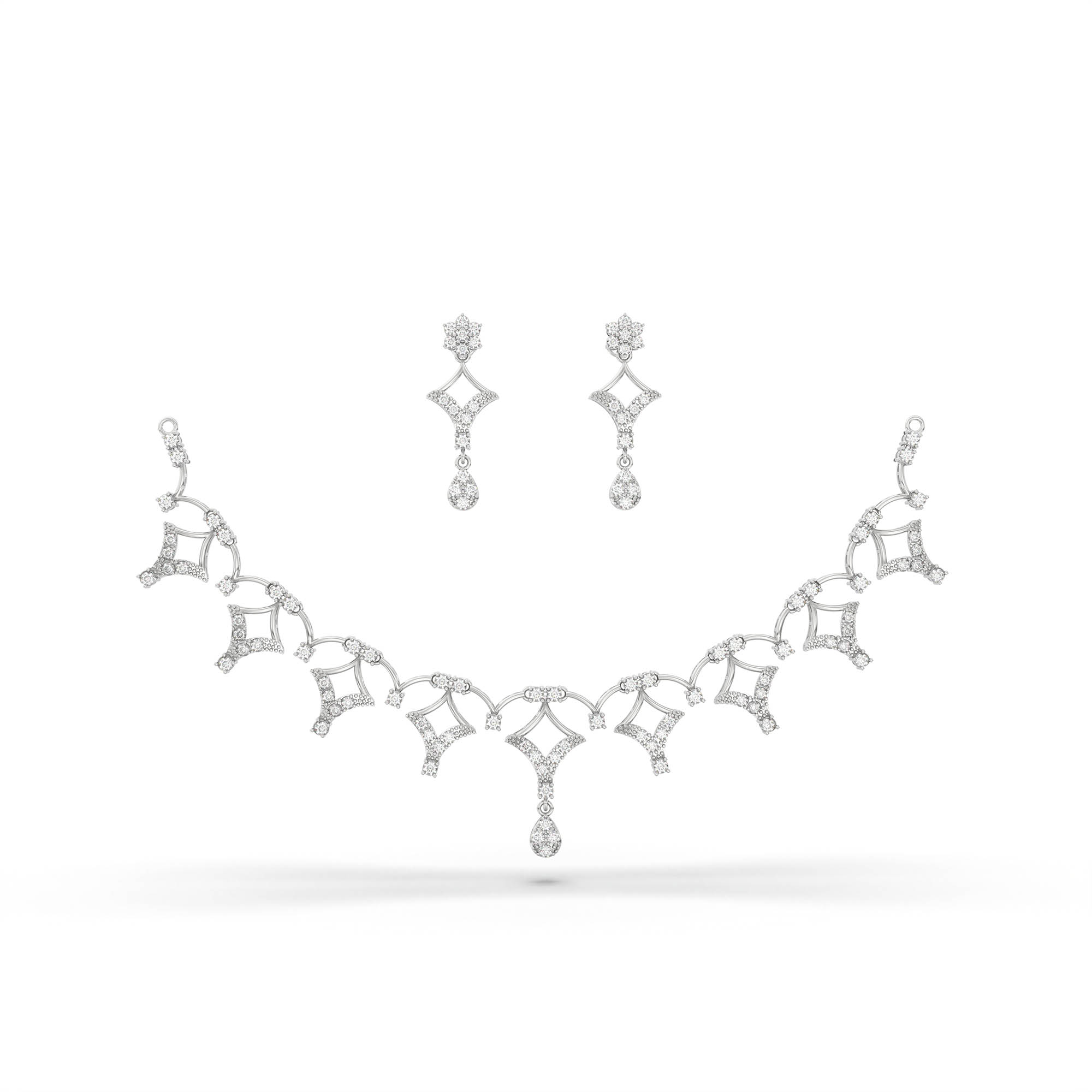 Lab-Grown Diamond Necklace and Earring Set in 18K White Gold – 3.6 Ct, 114 Diamonds thumbnail