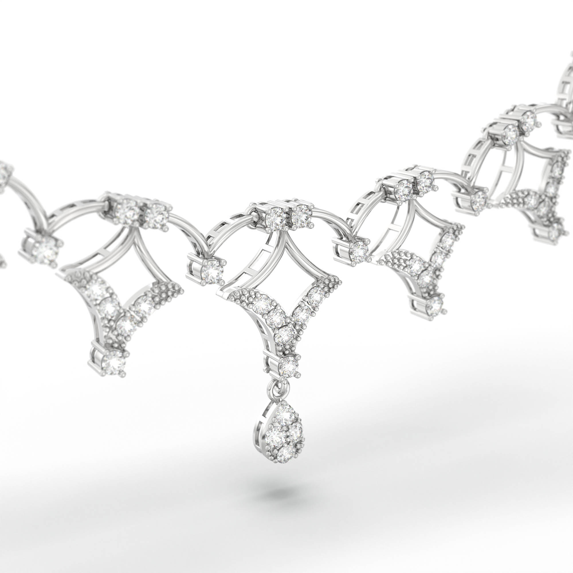 Lab-Grown Diamond Necklace and Earring Set in 18K White Gold – 3.6 Ct, 114 Diamonds thumbnail