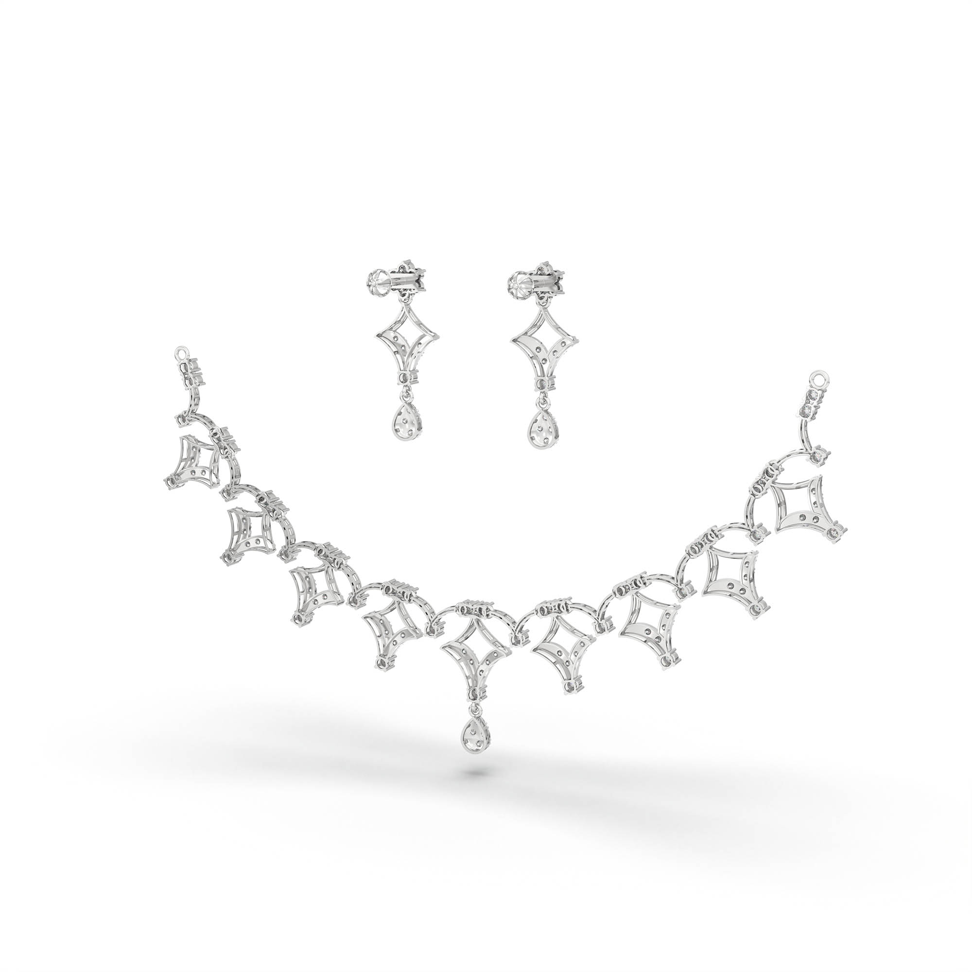 Lab-Grown Diamond Necklace and Earring Set in 18K White Gold – 3.6 Ct, 114 Diamonds thumbnail