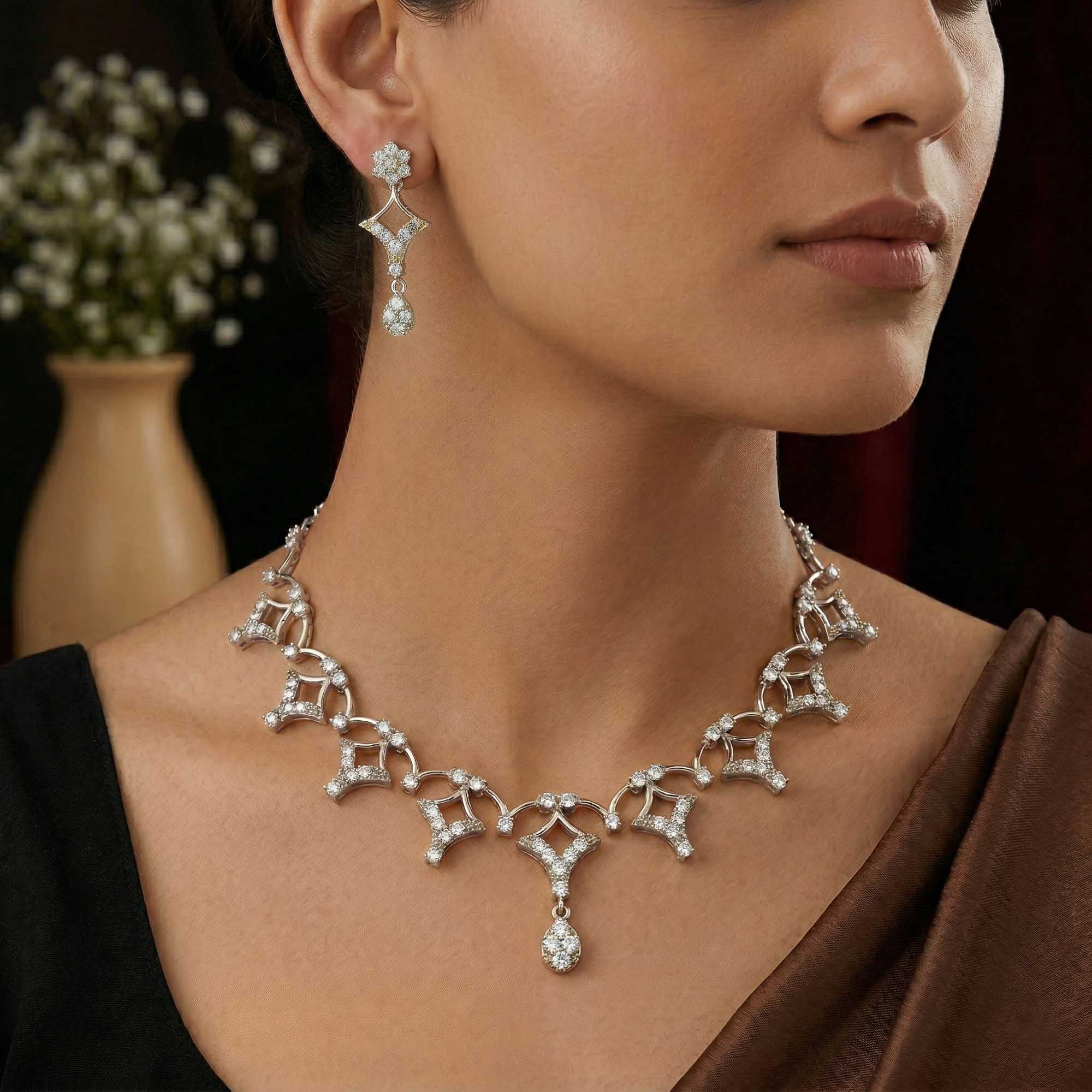 Lab-Grown Diamond Necklace and Earring Set in 18K White Gold – 3.6 Ct, 114 Diamonds thumbnail