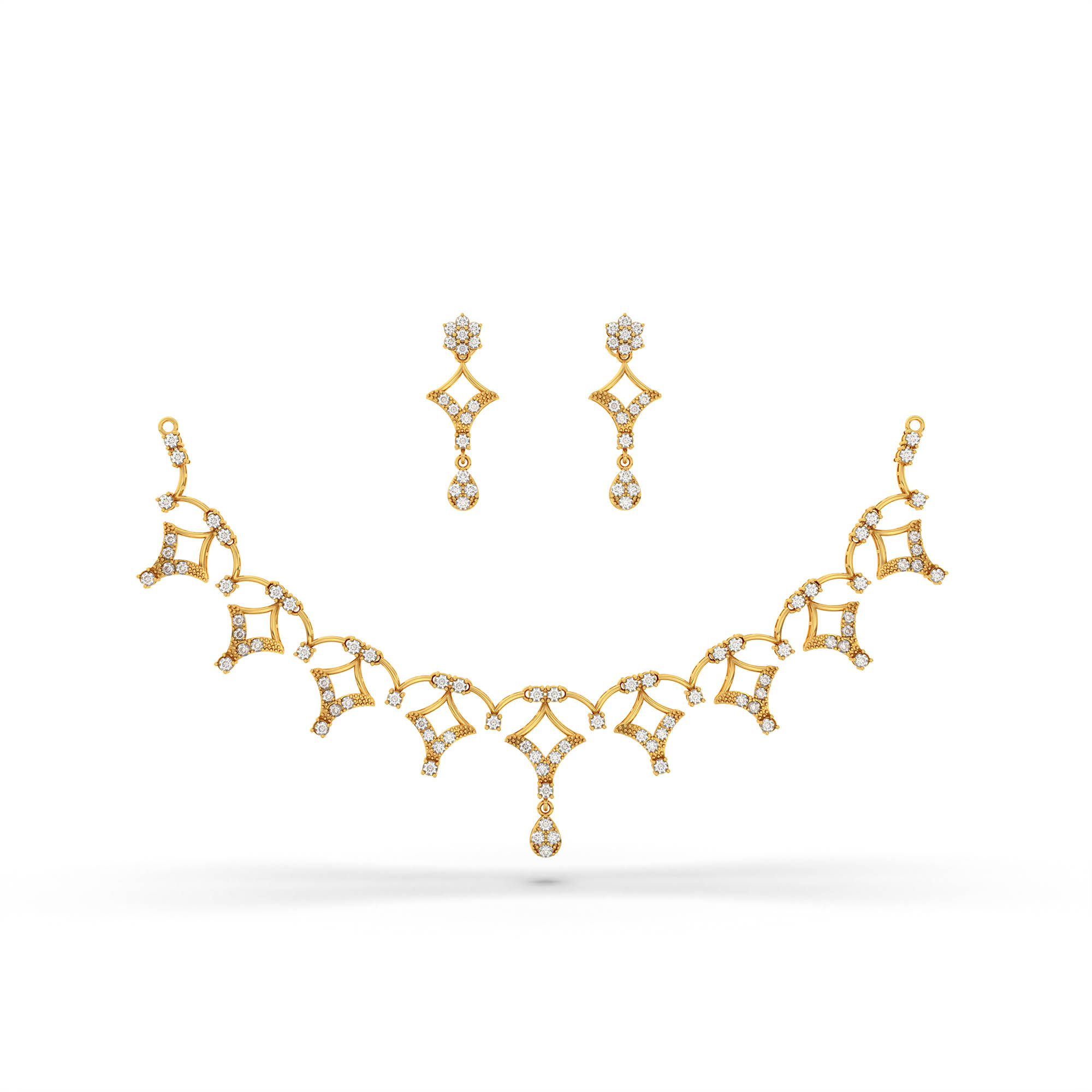 Lab-Grown Diamond Necklace and Earring Set in 22K Yellow Gold – 3.6 Ct, 114 Diamonds thumbnail