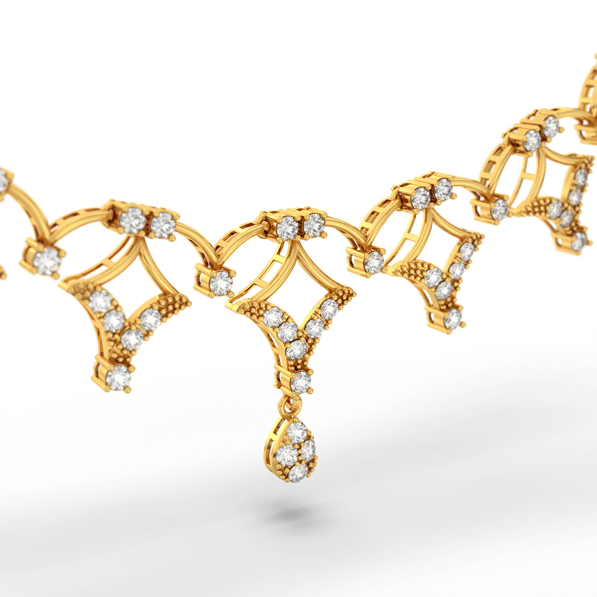 Lab-Grown Diamond Necklace and Earring Set in 22K Yellow Gold – 3.6 Ct, 114 Diamonds thumbnail