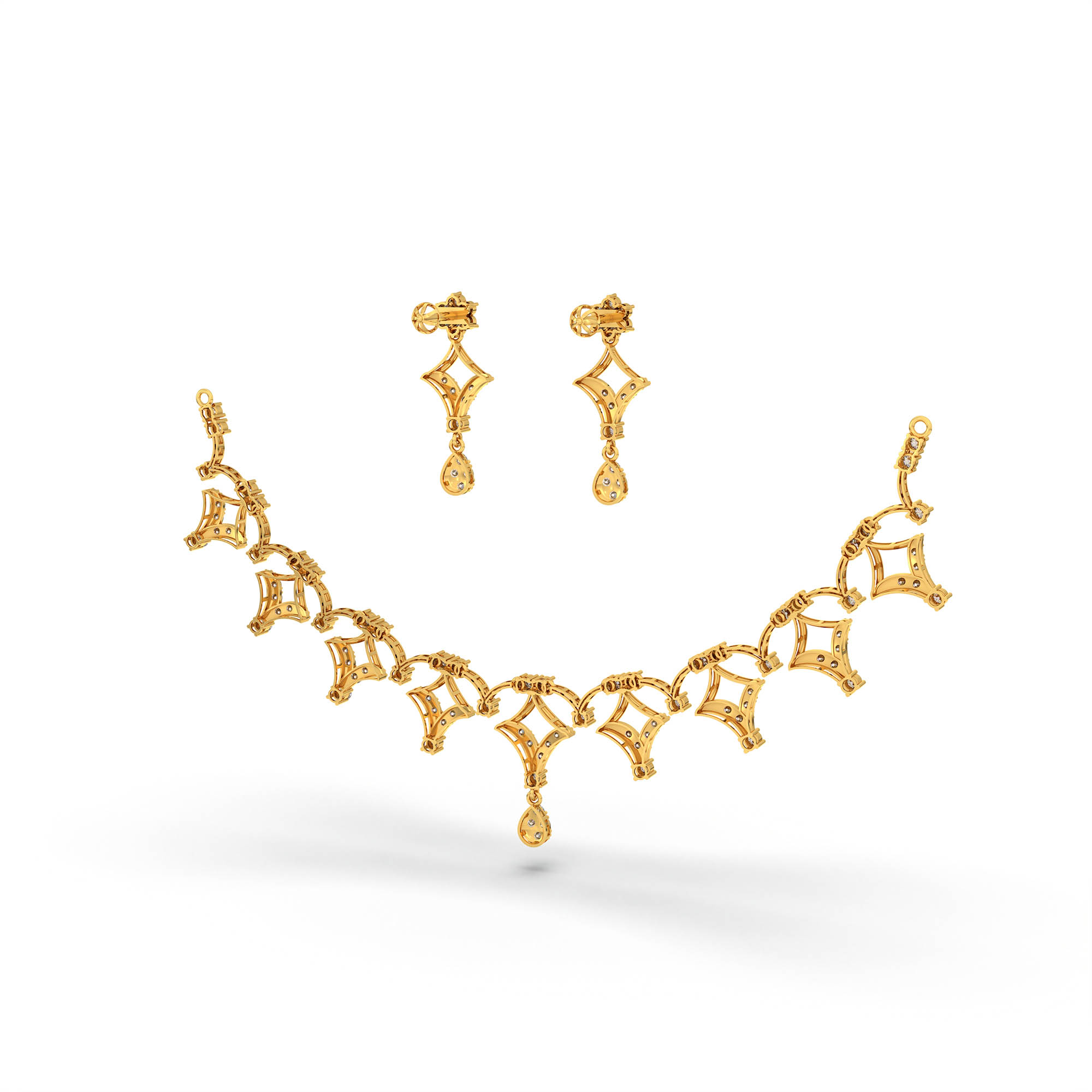 Lab-Grown Diamond Necklace and Earring Set in 22K Yellow Gold – 3.6 Ct, 114 Diamonds thumbnail