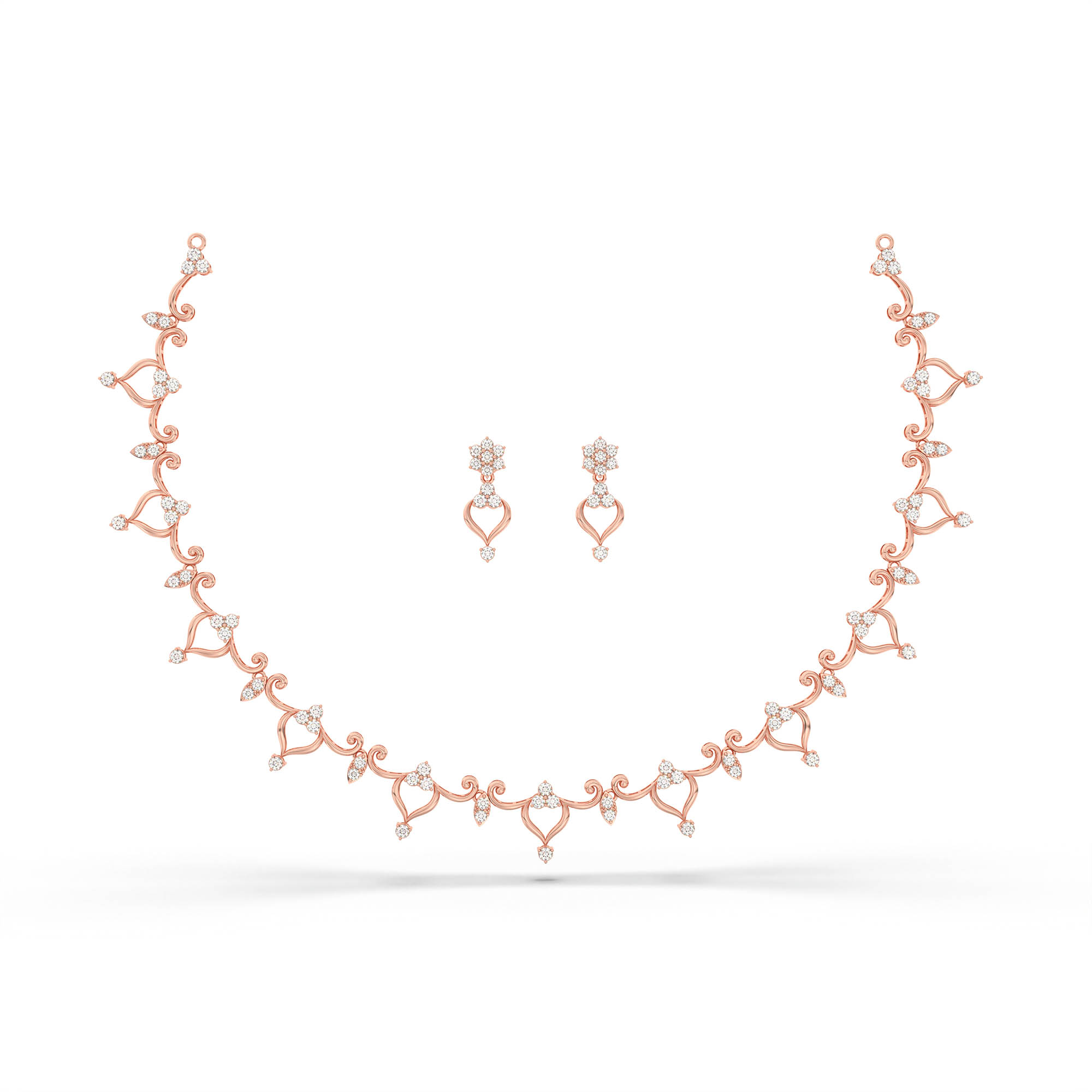 Lab grown Diamond Necklace with earring set in 18K Rose Gold thumbnail
