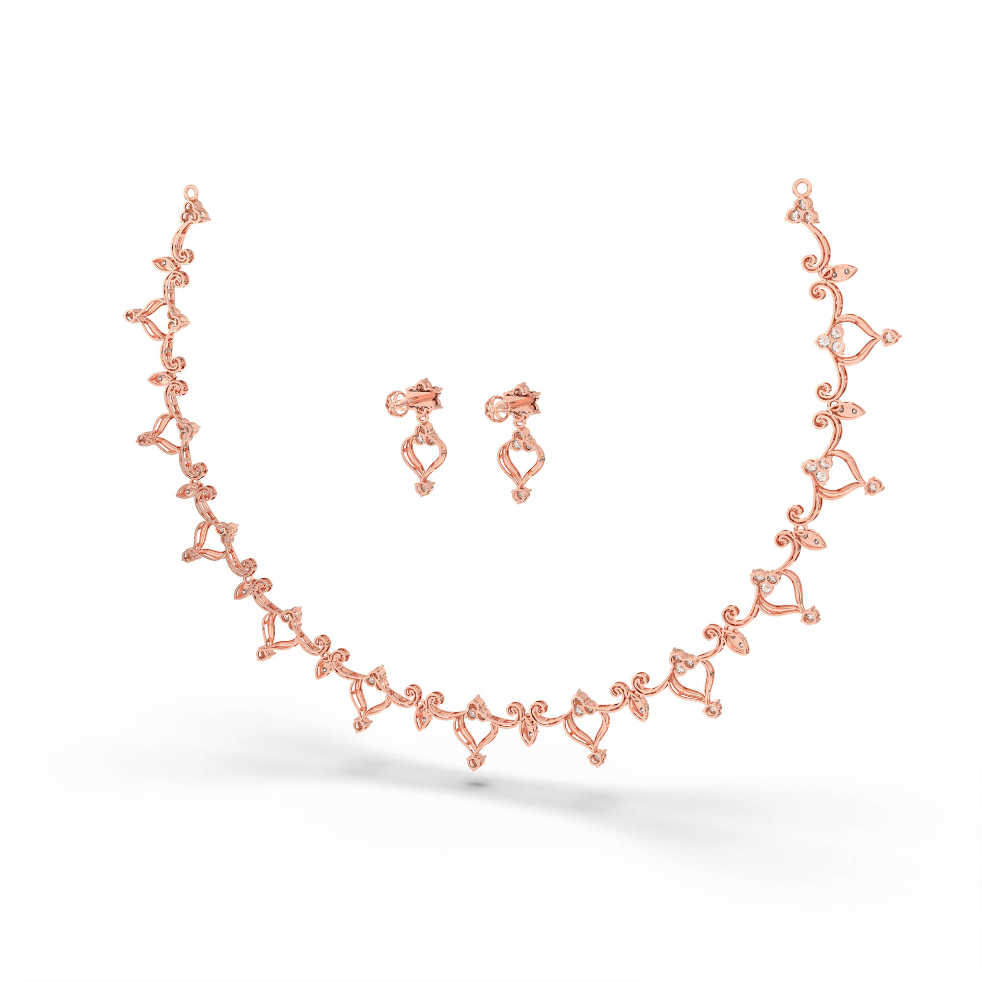Lab grown Diamond Necklace with earring set in 18K Rose Gold thumbnail
