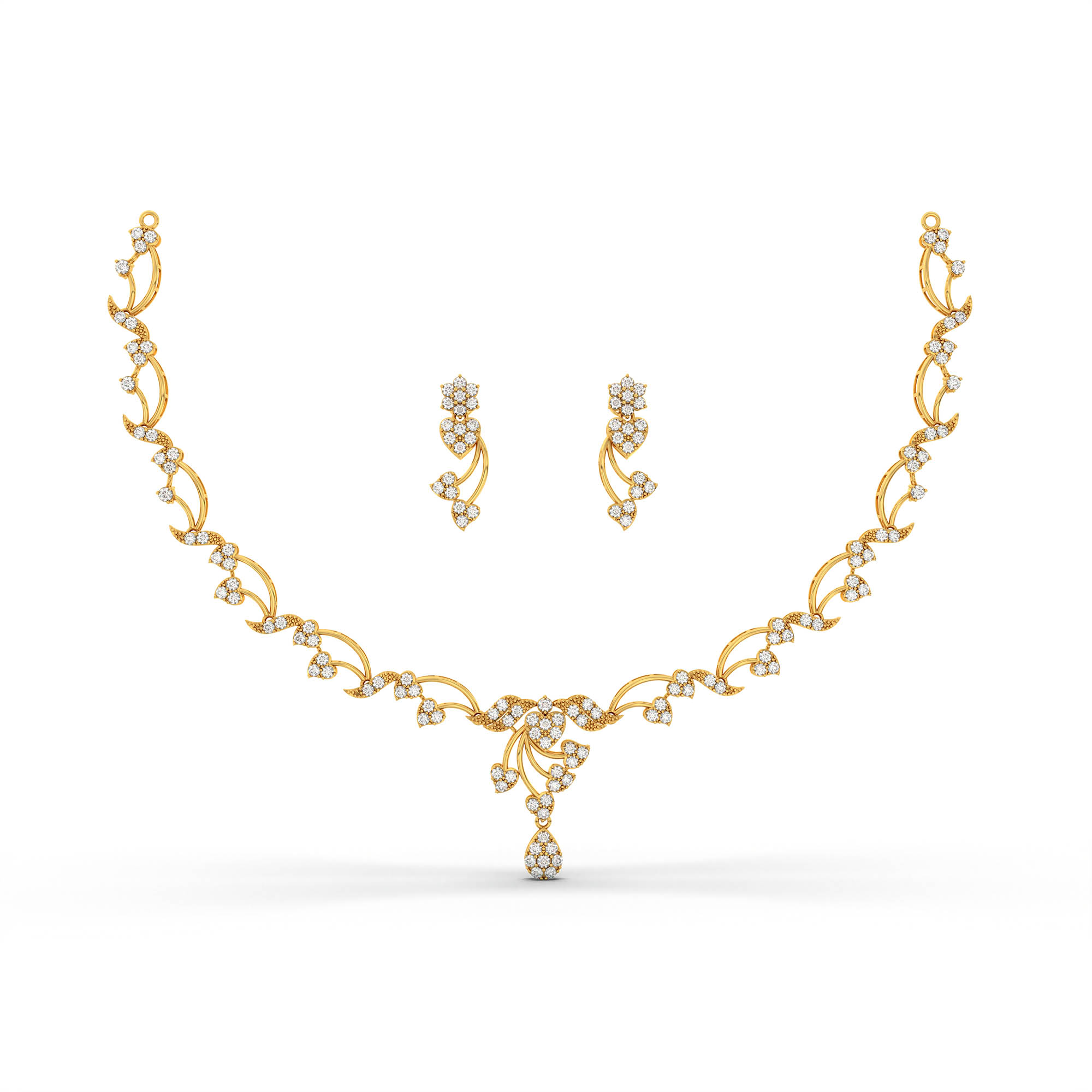 Lab-Grown Diamond Necklace and Earring Set in 22K Yellow Gold – 4.2 Ct, 153 Diamonds thumbnail