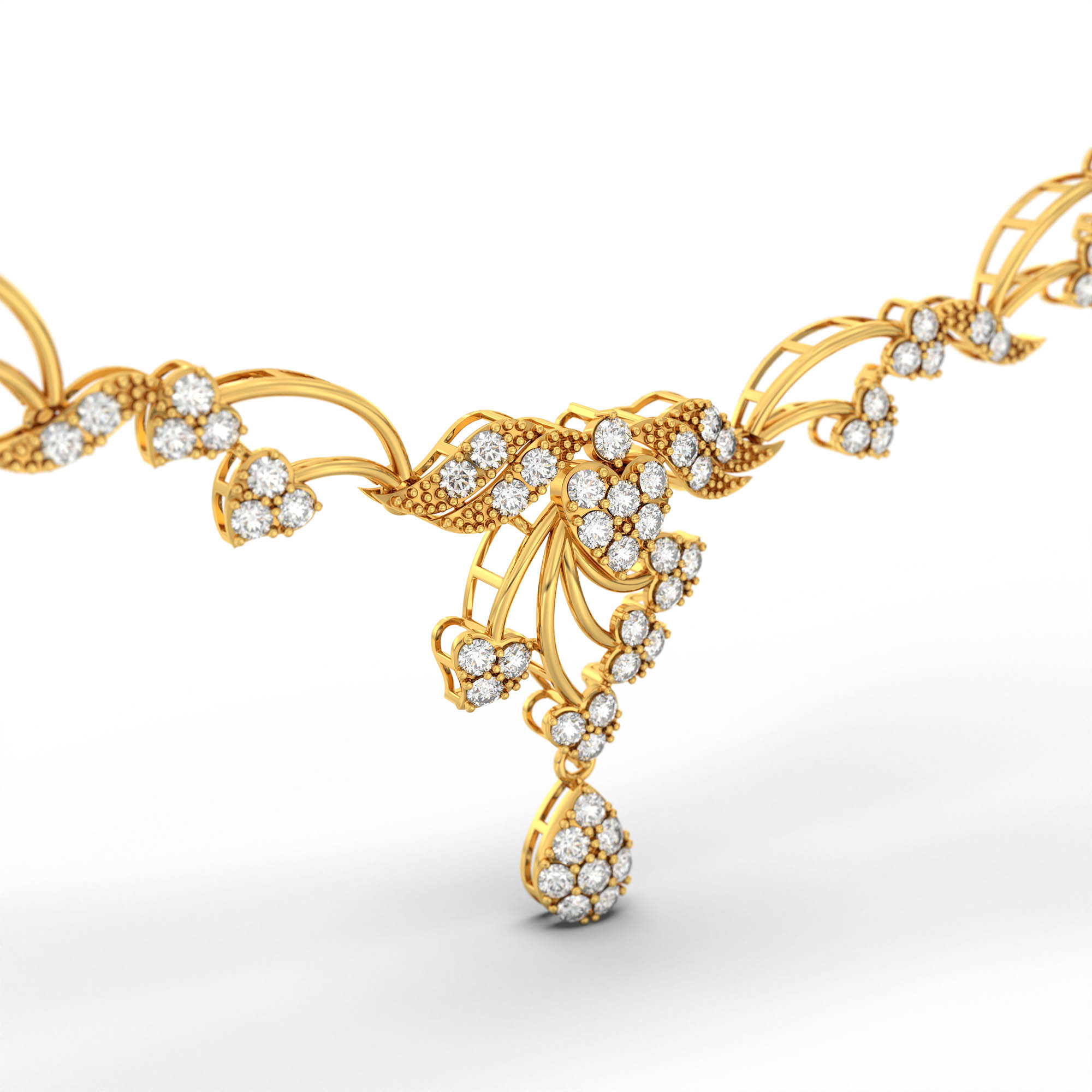 Lab-Grown Diamond Necklace and Earring Set in 22K Yellow Gold – 4.2 Ct, 153 Diamonds thumbnail