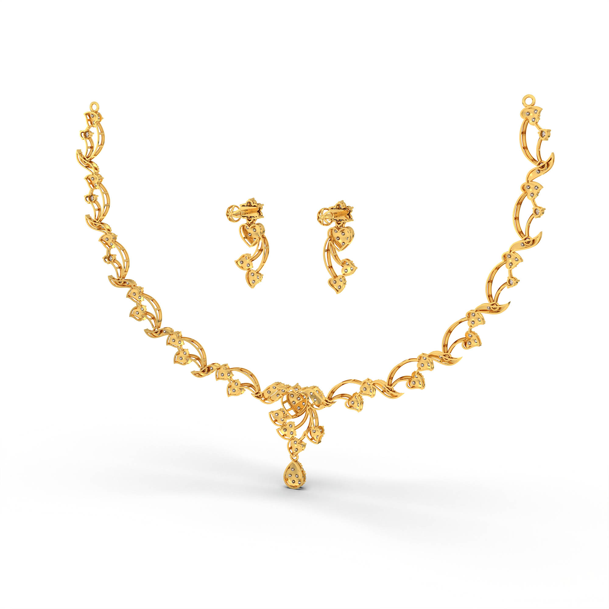 Lab-Grown Diamond Necklace and Earring Set in 22K Yellow Gold – 4.2 Ct, 153 Diamonds thumbnail