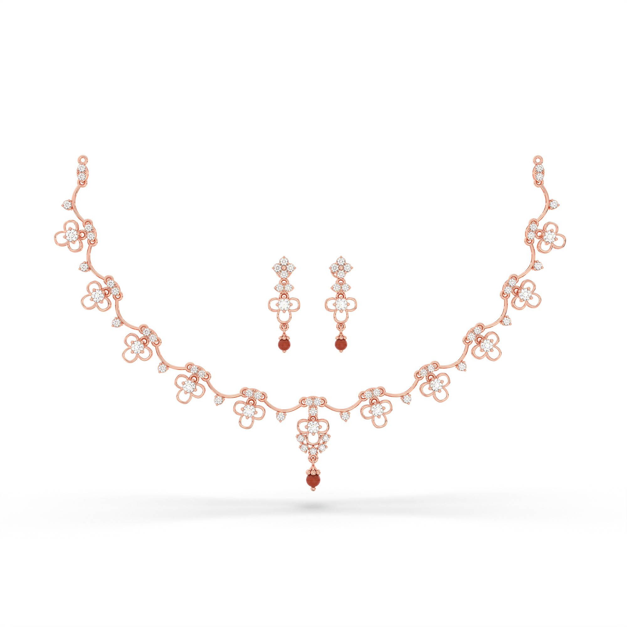 Lab grown Diamond Necklace with earring set in 18K Rose Gold thumbnail