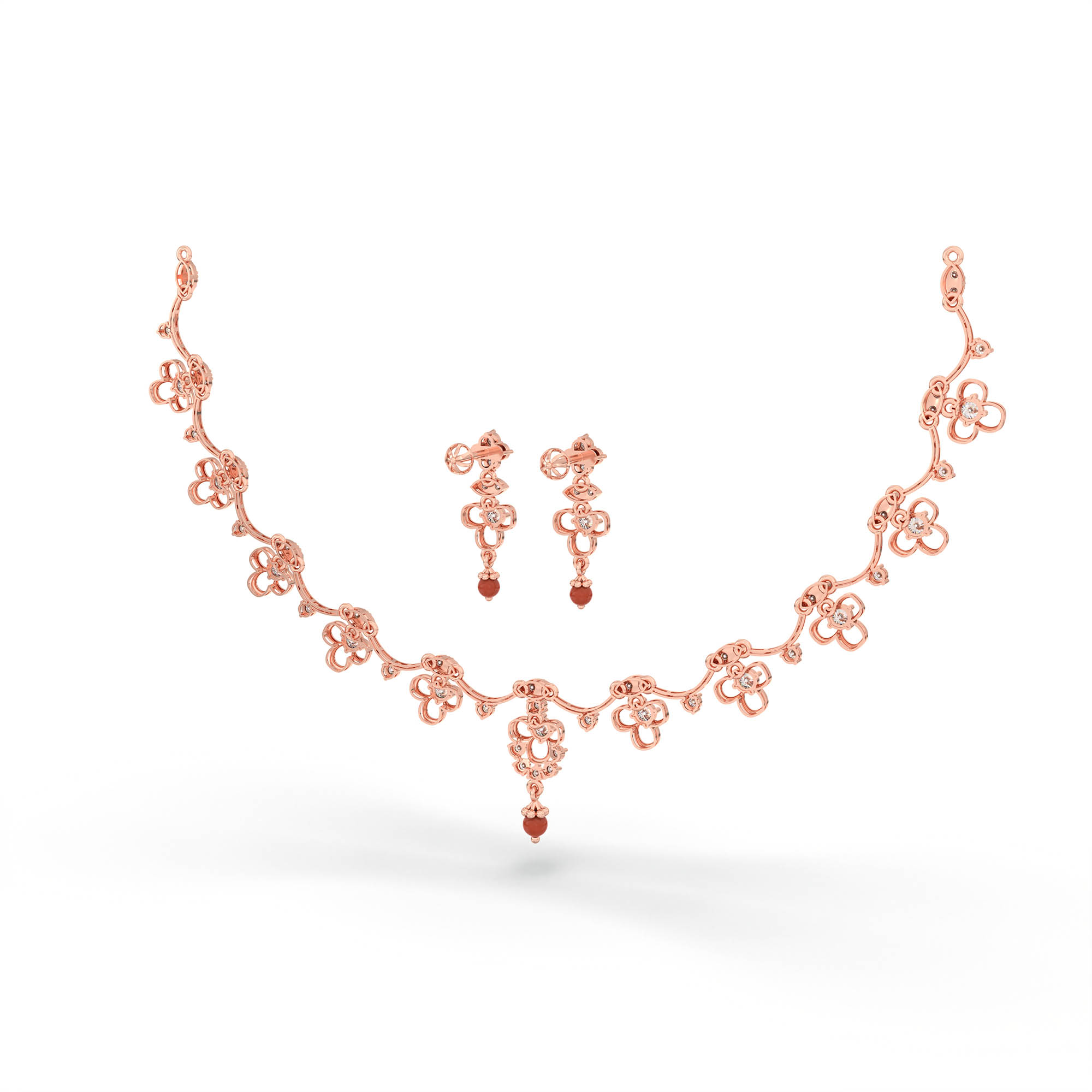 Lab grown Diamond Necklace with earring set in 18K Rose Gold thumbnail