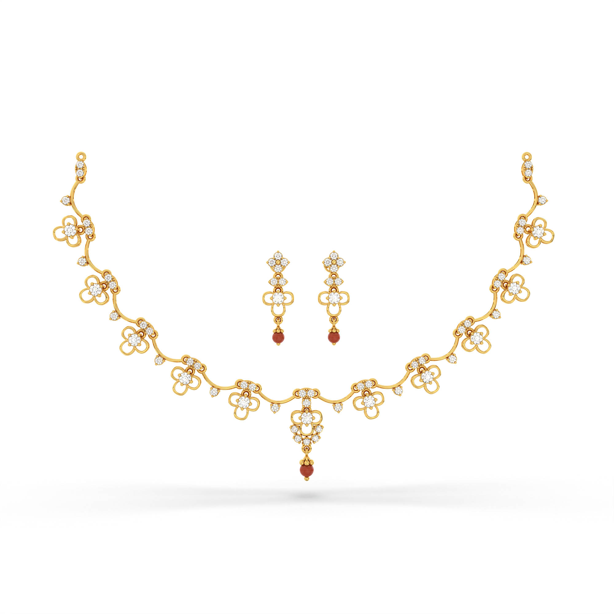 Lab-Grown Diamond Necklace and Earring Set in 22K Yellow Gold – 2.98 Ct, 67 Diamonds thumbnail