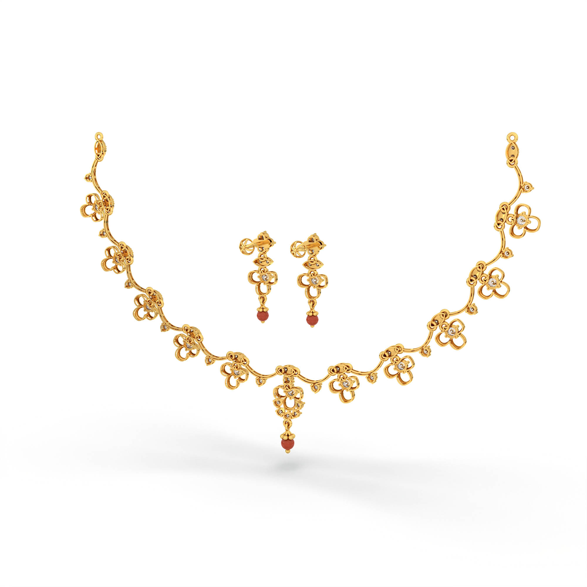 Lab-Grown Diamond Necklace and Earring Set in 22K Yellow Gold – 2.98 Ct, 67 Diamonds thumbnail