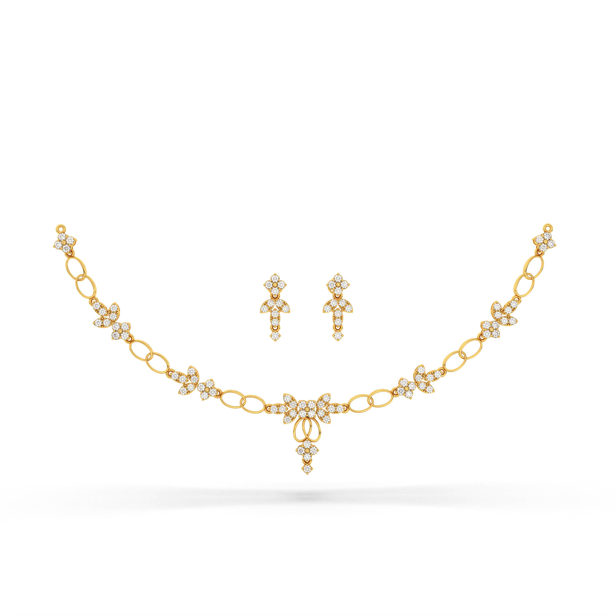 Lab-Grown Diamond Necklace and Earring Set in 22K Yellow Gold – 2.91 Ct, 90 Diamonds thumbnail