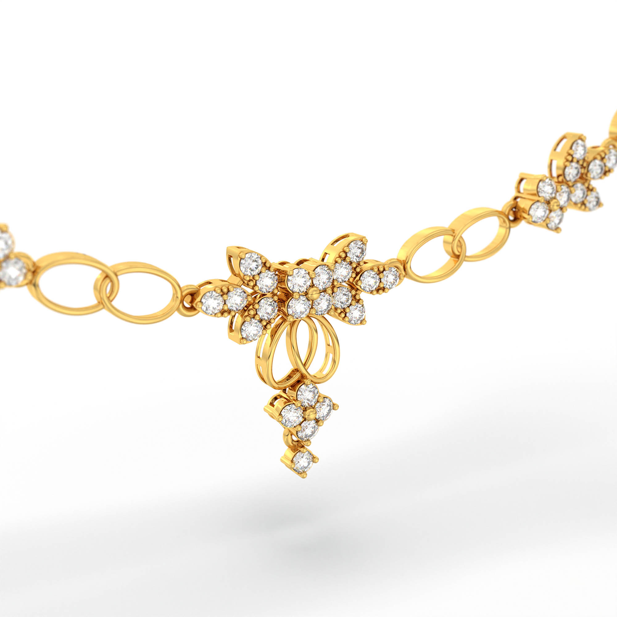 Lab-Grown Diamond Necklace and Earring Set in 22K Yellow Gold – 2.91 Ct, 90 Diamonds thumbnail