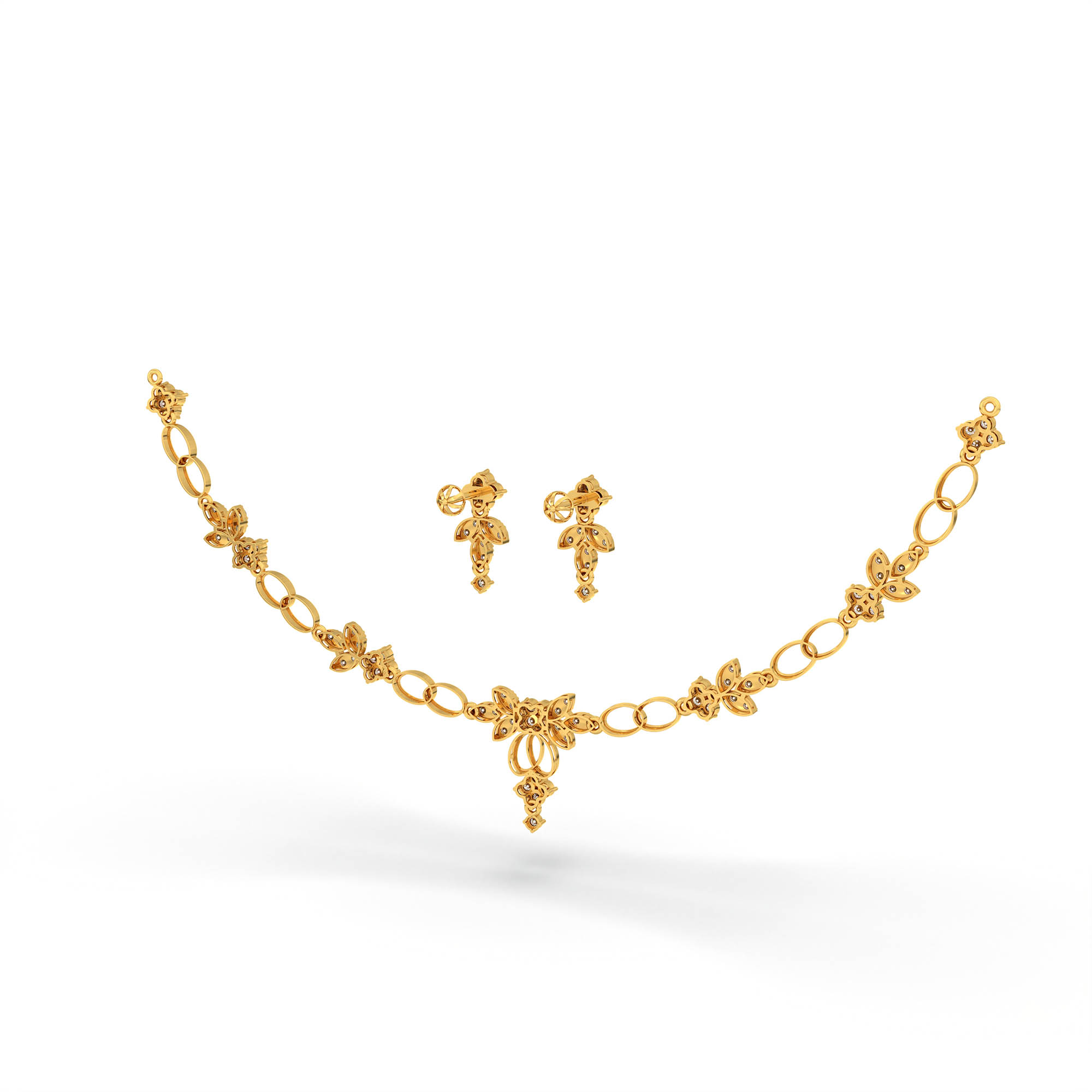 Lab-Grown Diamond Necklace and Earring Set in 22K Yellow Gold – 2.91 Ct, 90 Diamonds thumbnail