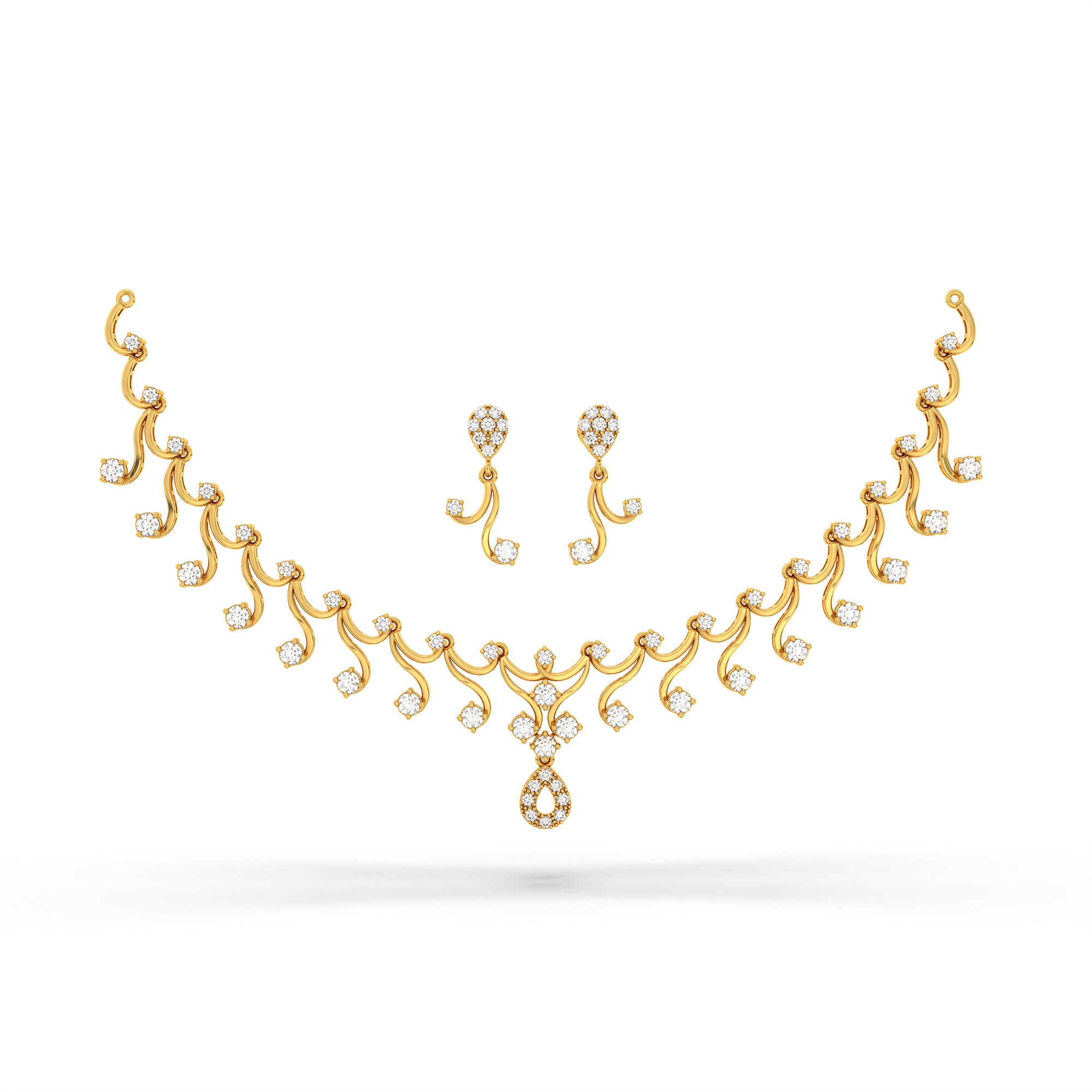 Lab-Grown Diamond Necklace and Earring Set in 22K Yellow Gold – 3.89 Ct, 69 Diamonds thumbnail