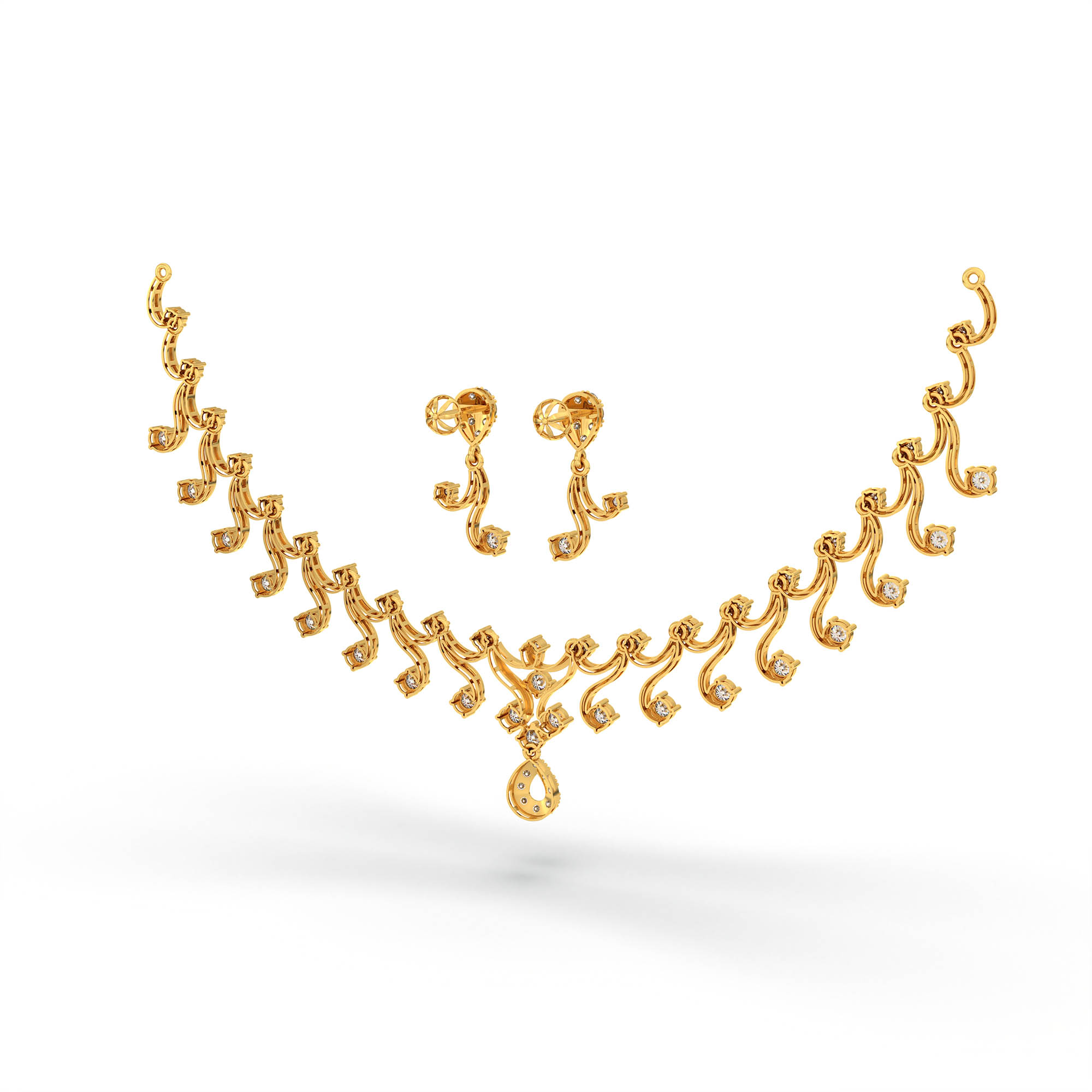 Lab-Grown Diamond Necklace and Earring Set in 22K Yellow Gold – 3.89 Ct, 69 Diamonds thumbnail
