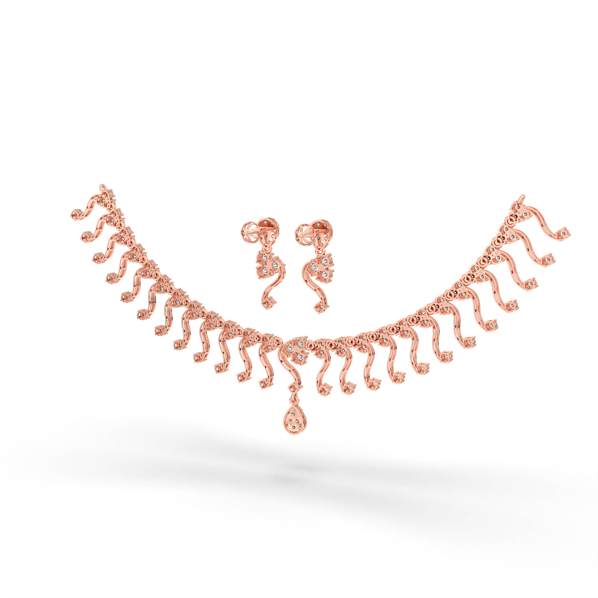 Lab-Grown Diamond Necklace and Earring Set in 18K Rose Gold – 5.13 Ct, 132 Diamonds thumbnail