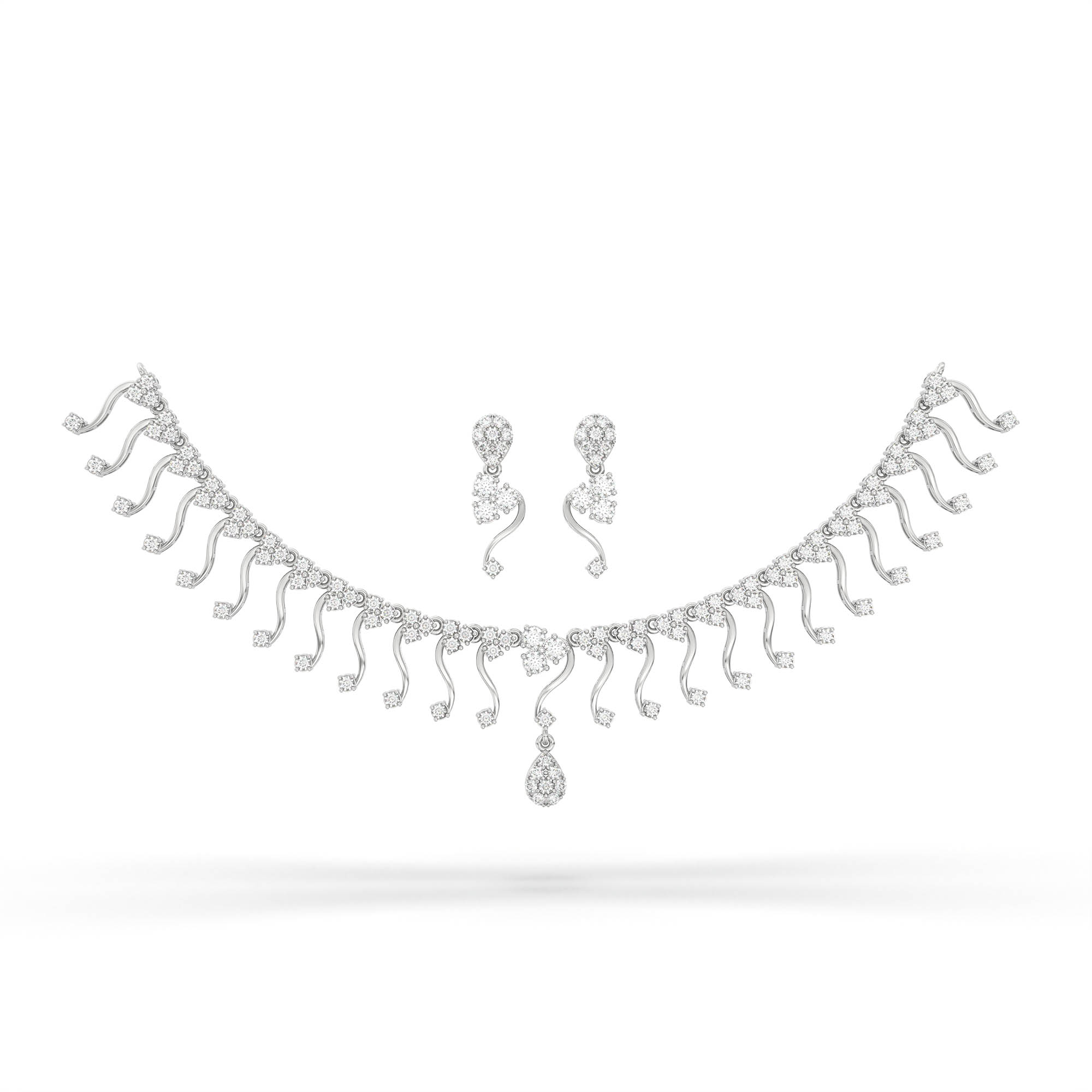 Lab-Grown Diamond Necklace and Earring Set in 18K White Gold – 5.13 Ct, 132 Diamonds thumbnail