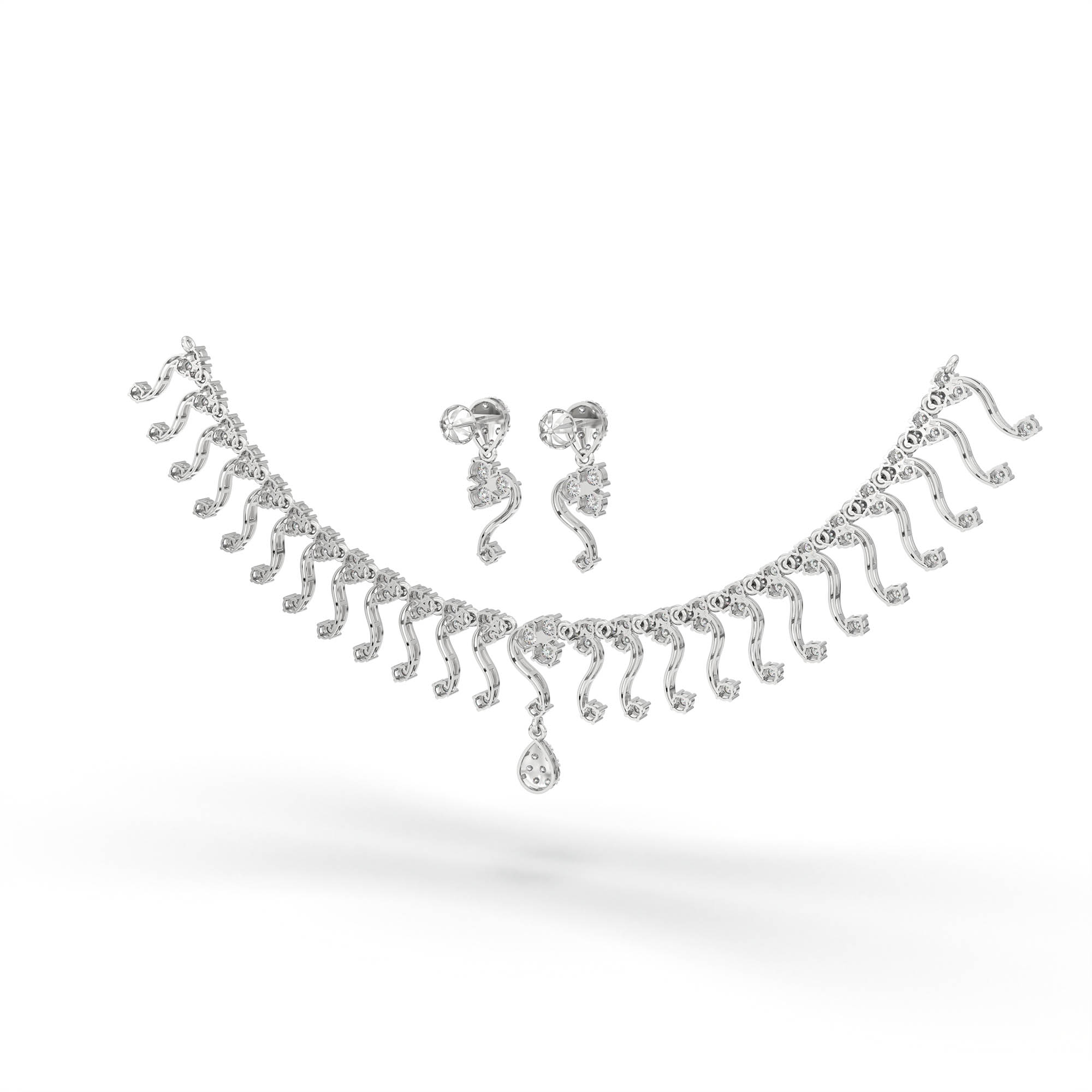 Lab-Grown Diamond Necklace and Earring Set in 18K White Gold – 5.13 Ct, 132 Diamonds thumbnail