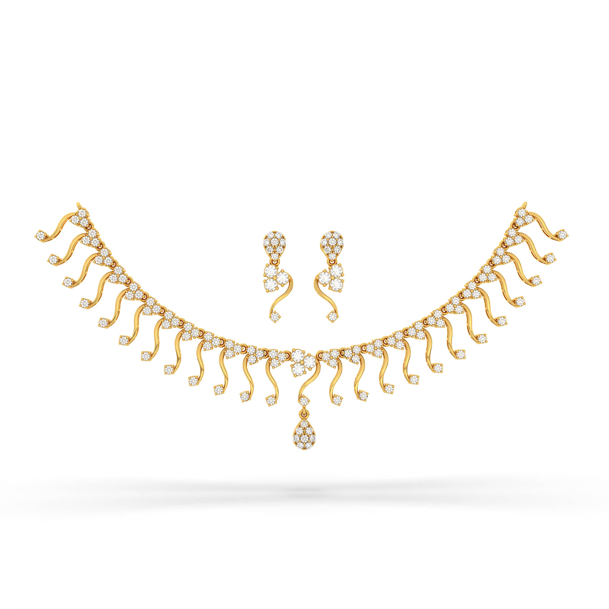 Lab-Grown Diamond Necklace and Earring Set in 22K Yellow Gold – 5.13 Ct, 132 Diamonds thumbnail