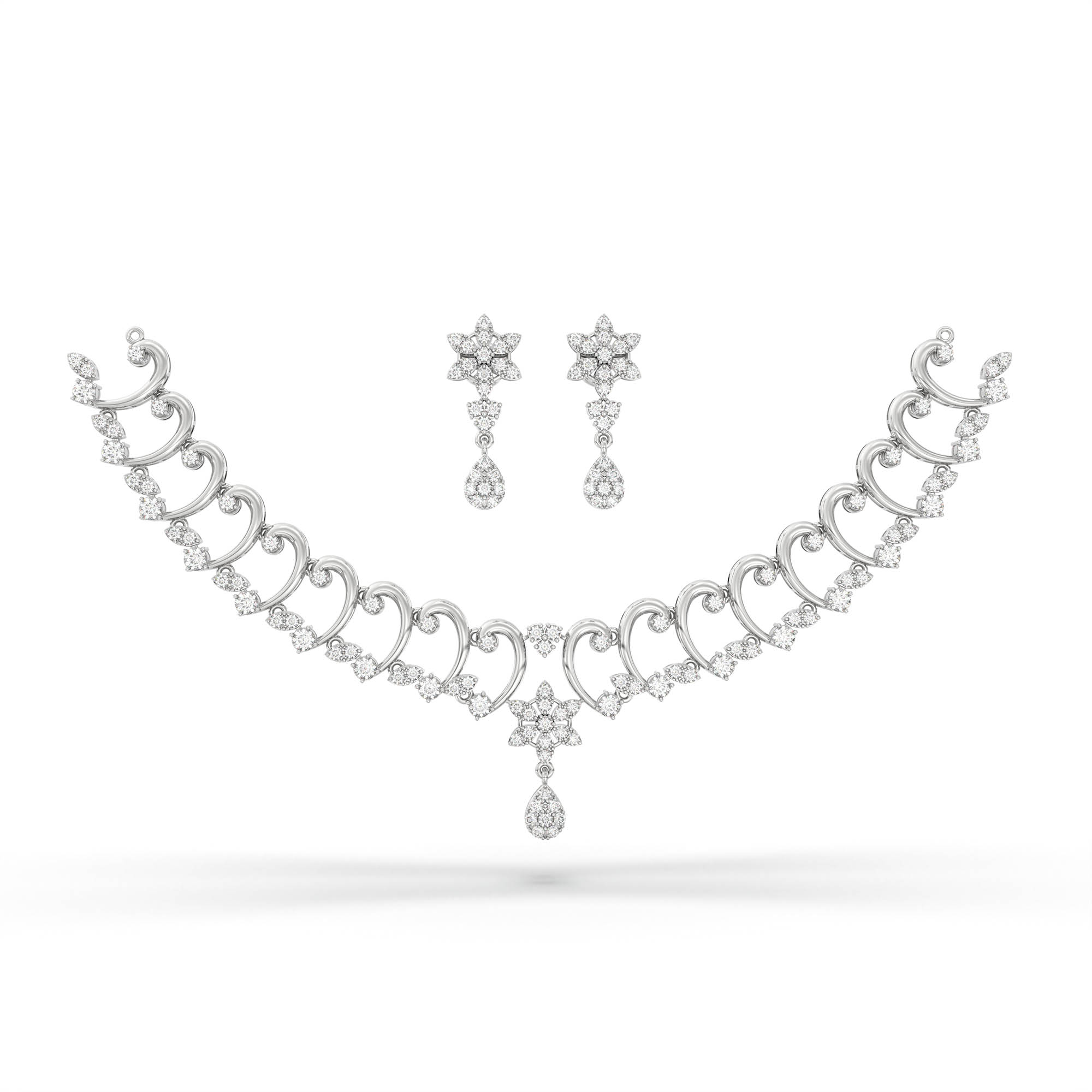 Lab-Grown Diamond Necklace and Earring Set in 18K White Gold – 5.74 Ct, 144 Diamonds thumbnail