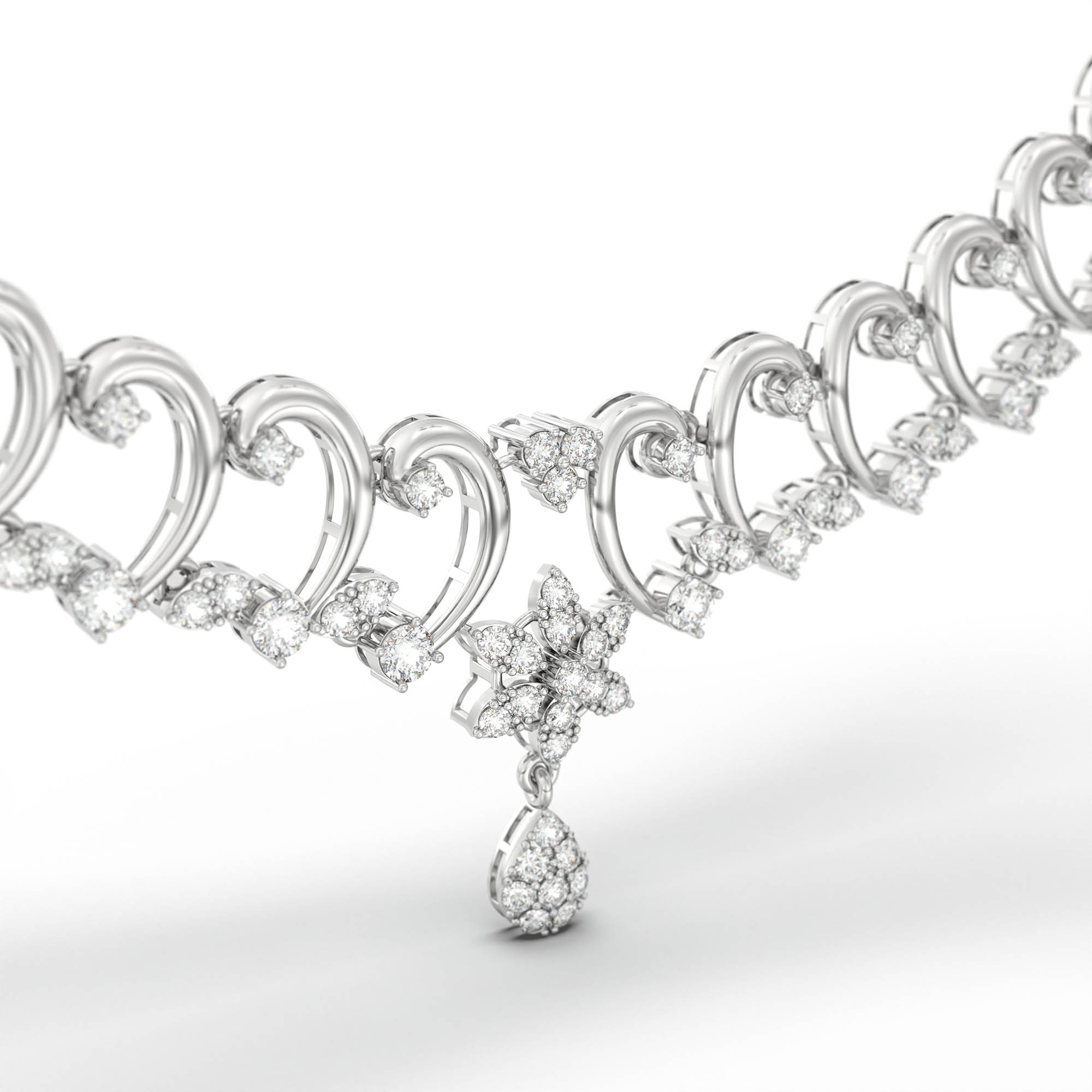 Lab-Grown Diamond Necklace and Earring Set in 18K White Gold – 5.74 Ct, 144 Diamonds thumbnail