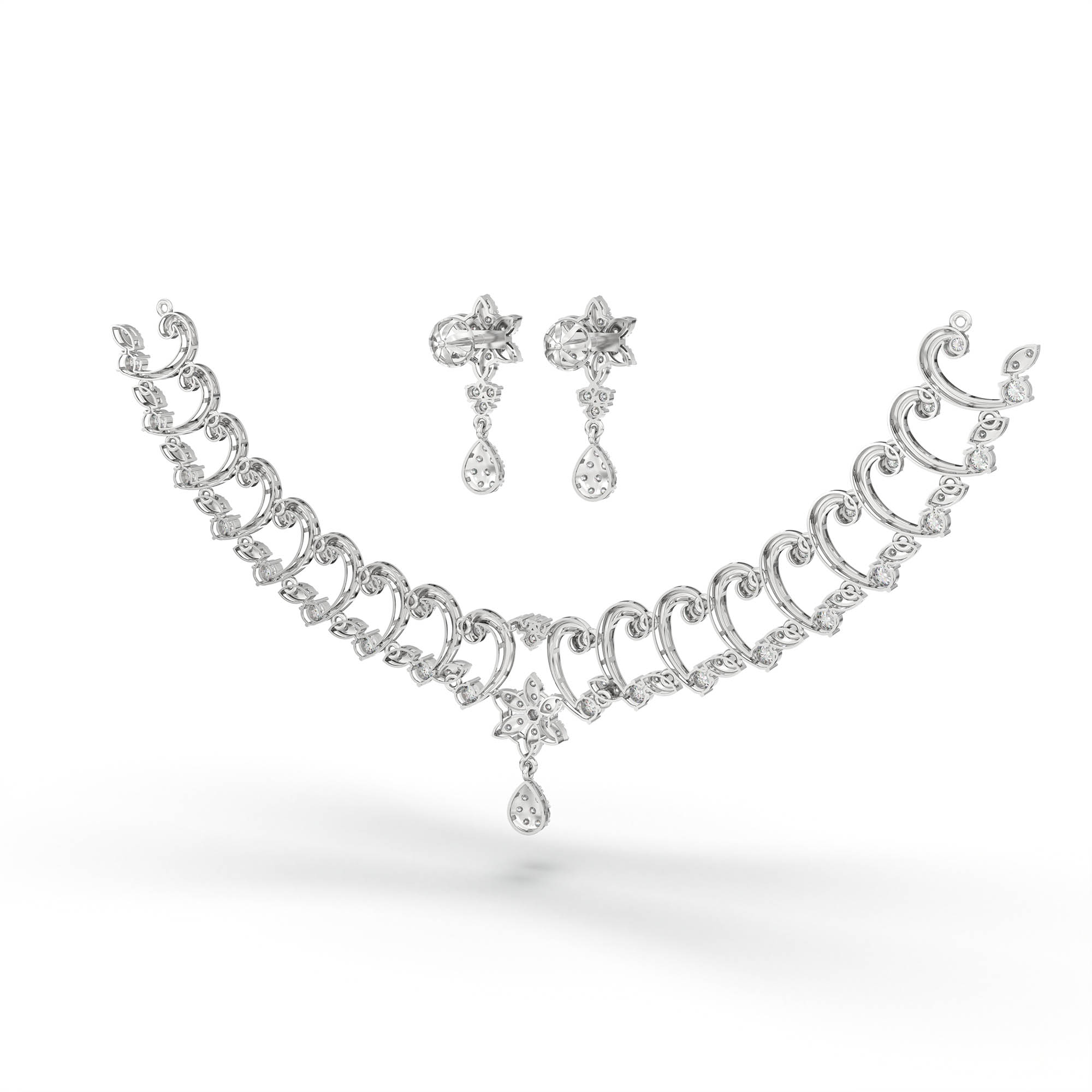 Lab-Grown Diamond Necklace and Earring Set in 18K White Gold – 5.74 Ct, 144 Diamonds thumbnail