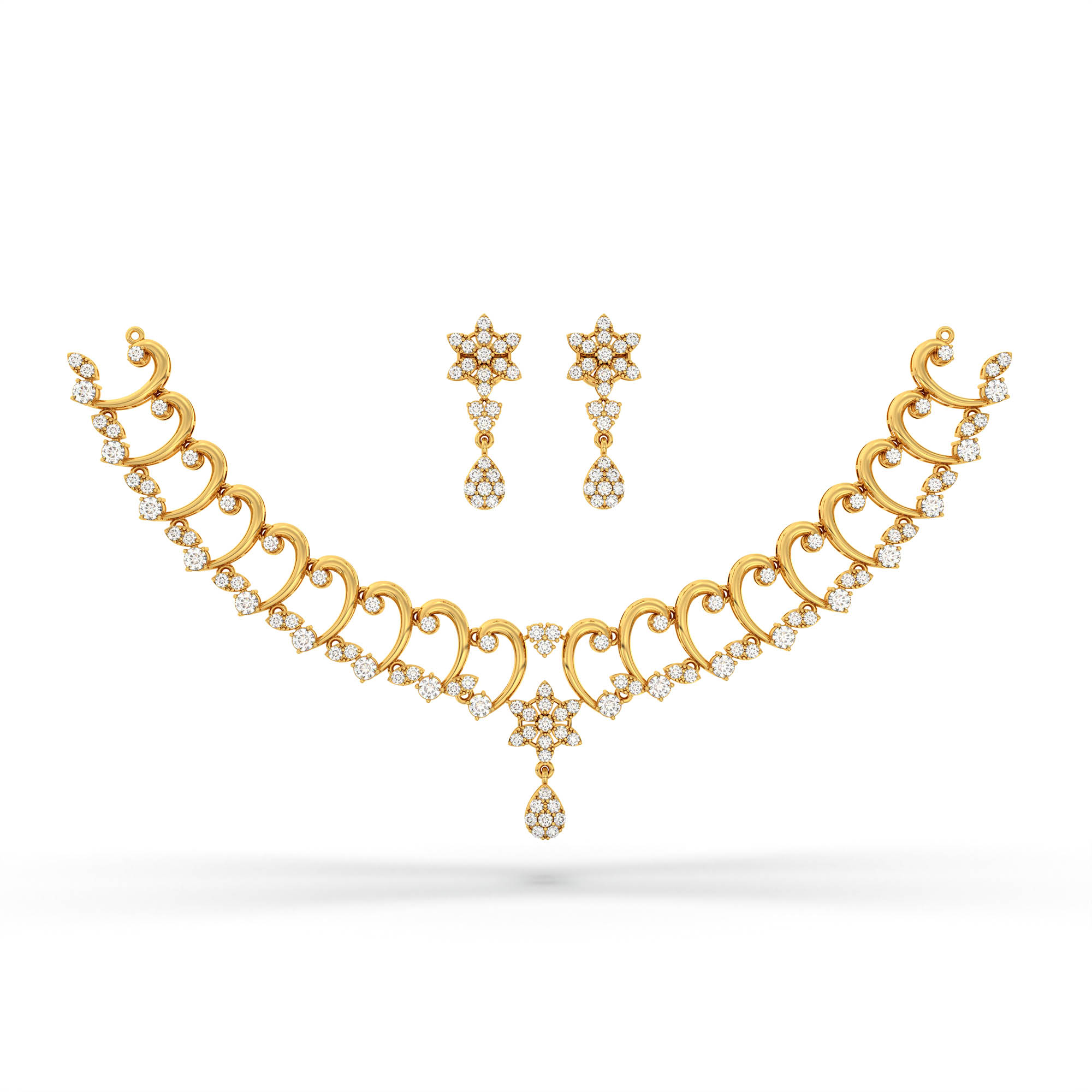 Lab-Grown Diamond Necklace and Earring Set in 22K Yellow Gold – 5.74 Ct, 144 Diamonds thumbnail