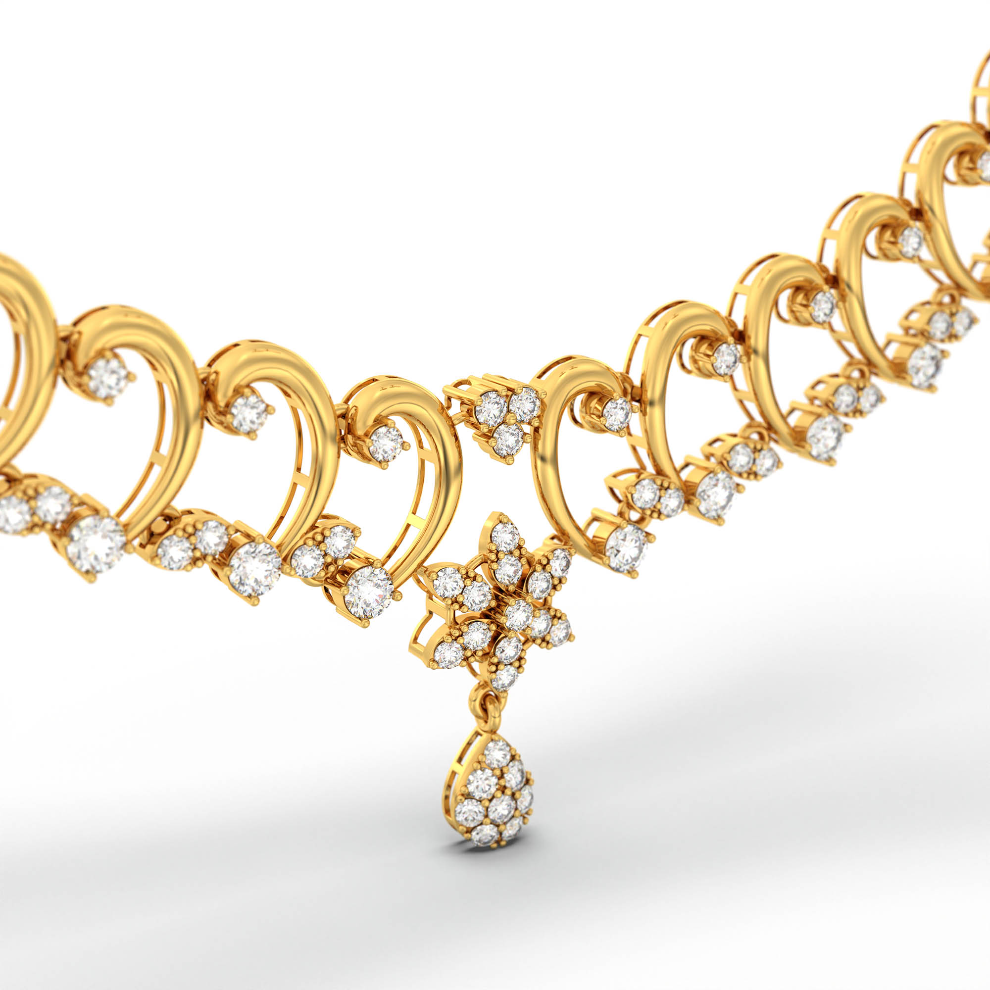 Lab-Grown Diamond Necklace and Earring Set in 22K Yellow Gold – 5.74 Ct, 144 Diamonds thumbnail