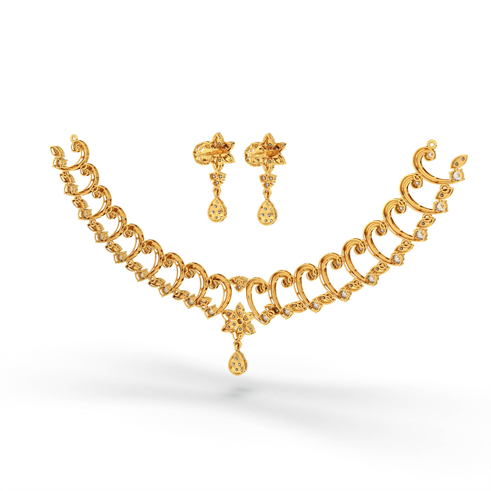Lab-Grown Diamond Necklace and Earring Set in 22K Yellow Gold – 5.74 Ct, 144 Diamonds thumbnail