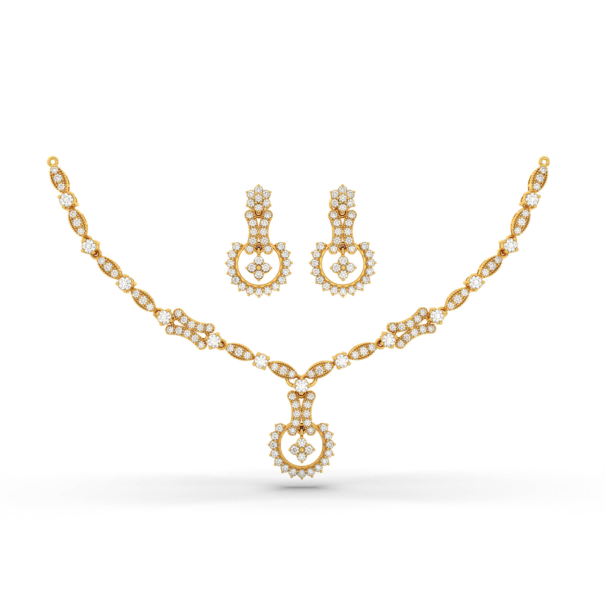 Lab-Grown Diamond Necklace and Earring Set in 22K Yellow Gold – 5.86 Ct, 170 Diamonds thumbnail