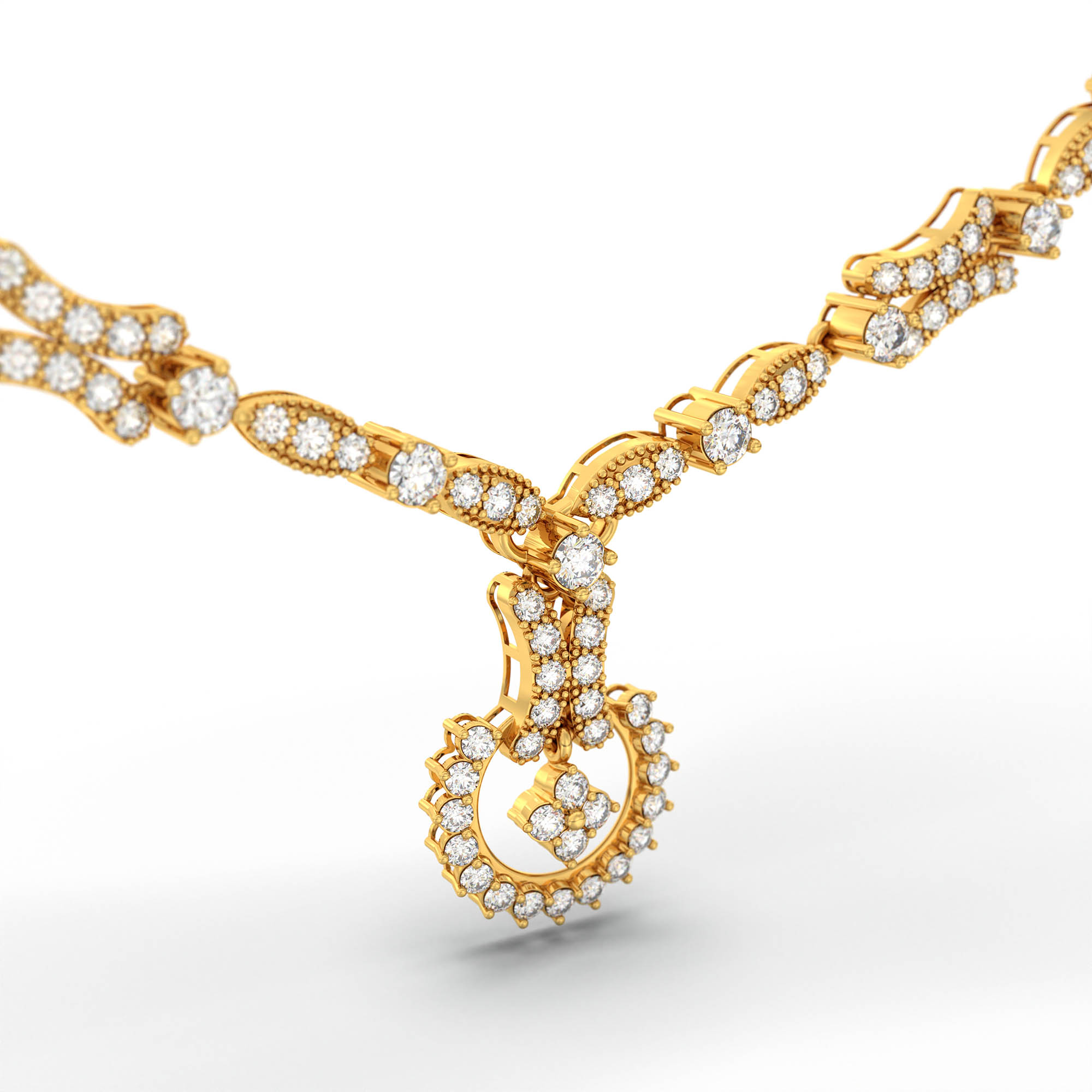 Lab-Grown Diamond Necklace and Earring Set in 22K Yellow Gold – 5.86 Ct, 170 Diamonds thumbnail