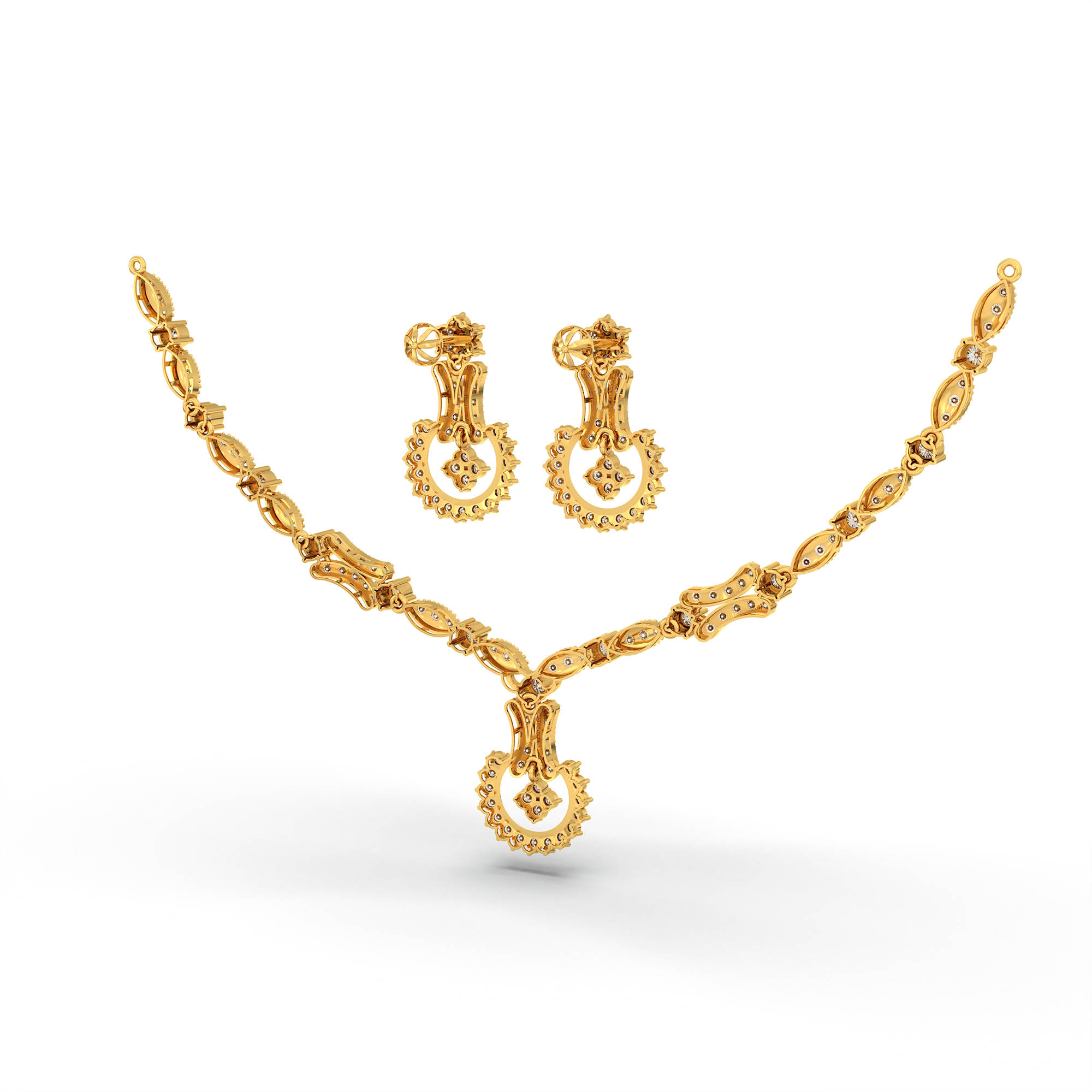 Lab-Grown Diamond Necklace and Earring Set in 22K Yellow Gold – 5.86 Ct, 170 Diamonds thumbnail