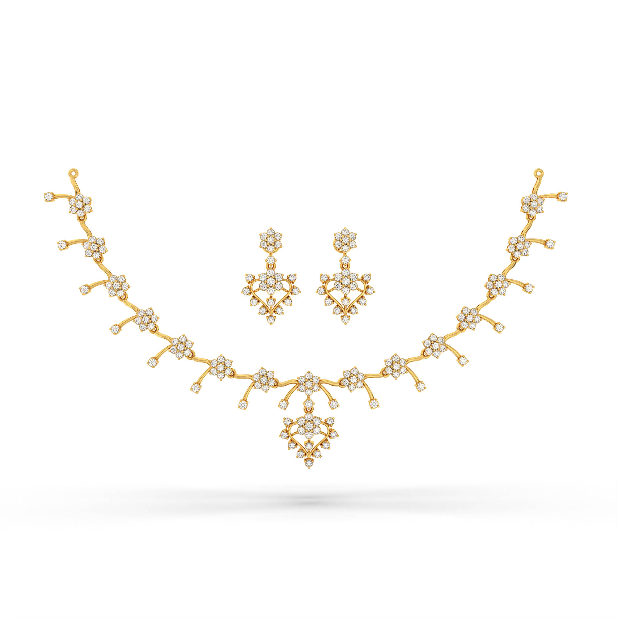 Lab-Grown Diamond Necklace and Earring Set in 22K Yellow Gold – 5.42 Ct, 189 Diamonds thumbnail