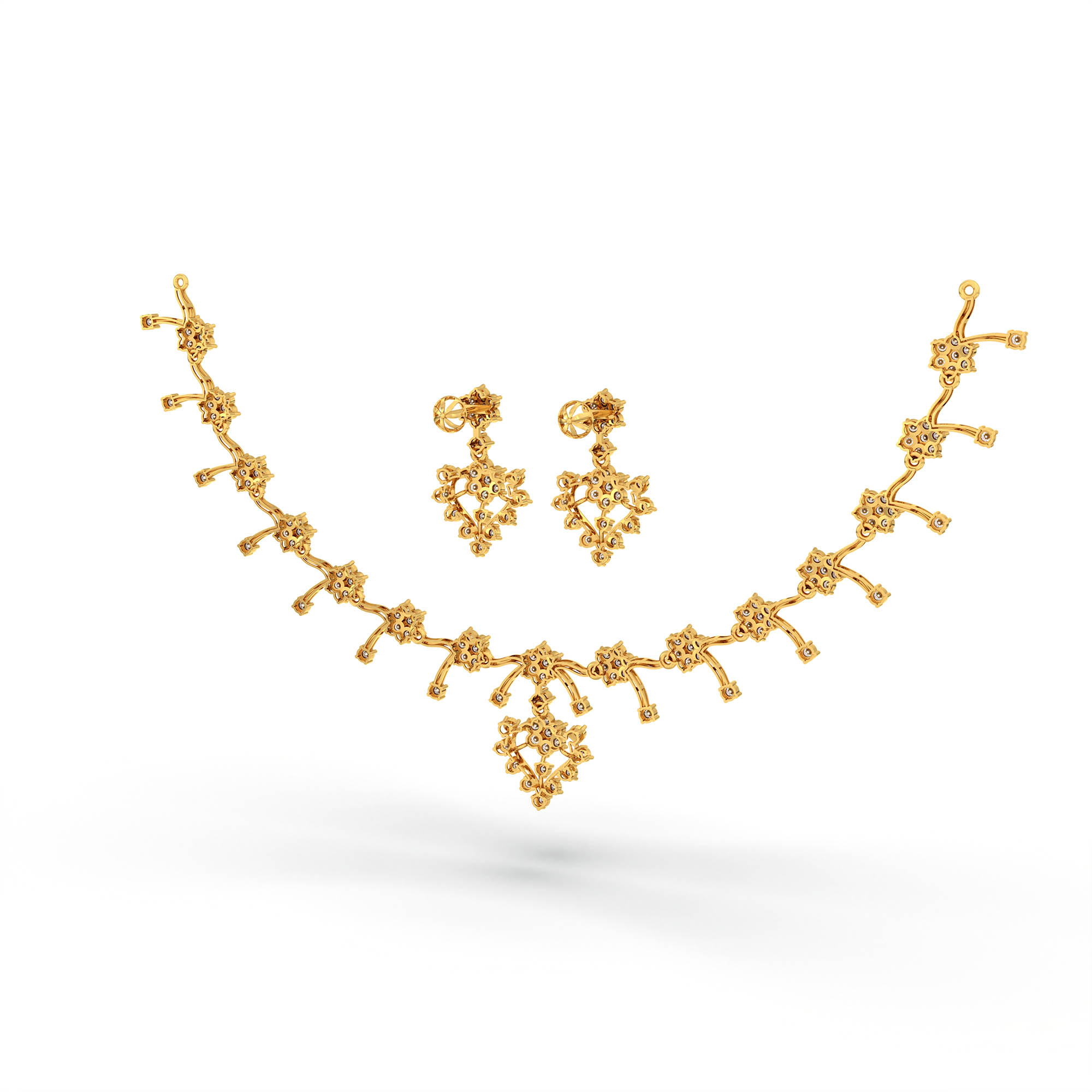 Lab-Grown Diamond Necklace and Earring Set in 22K Yellow Gold – 5.42 Ct, 189 Diamonds thumbnail