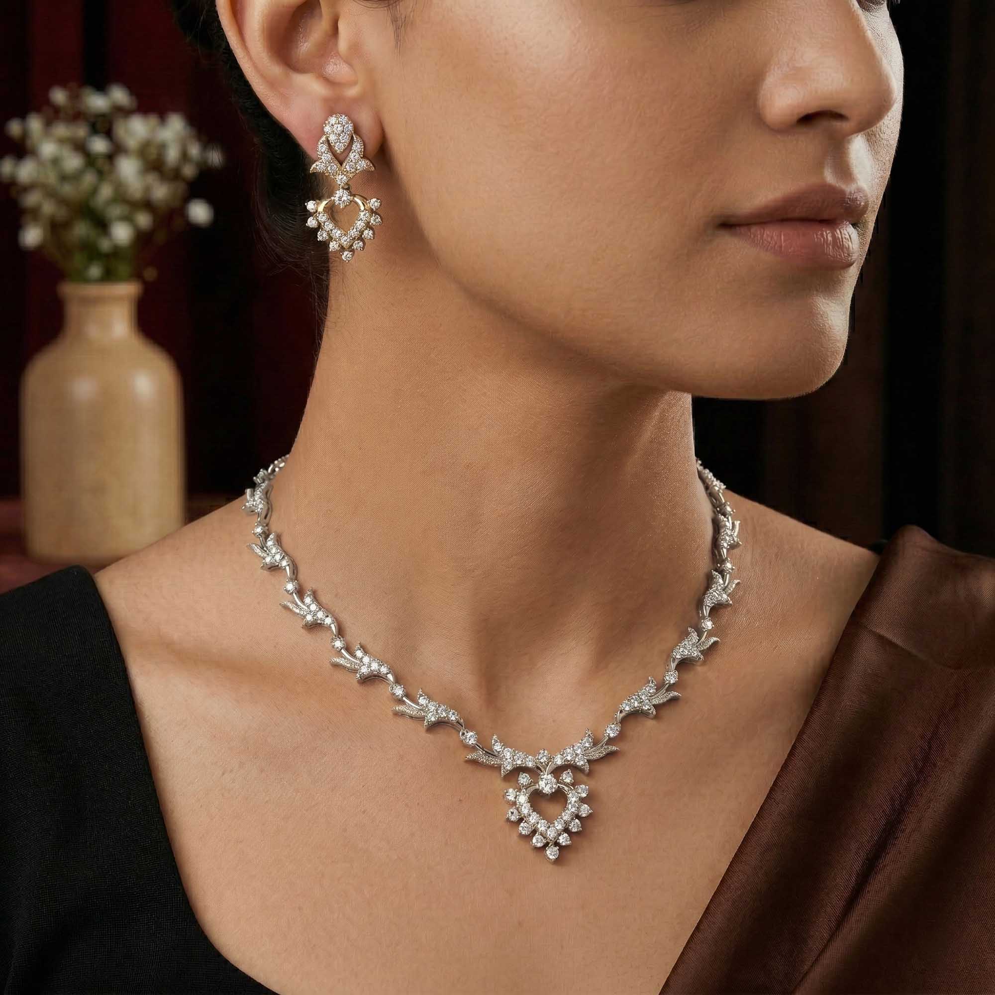 Lab-Grown Diamond Necklace and Earring Set in 18K White Gold – 4.81 Ct, 162 Diamonds thumbnail