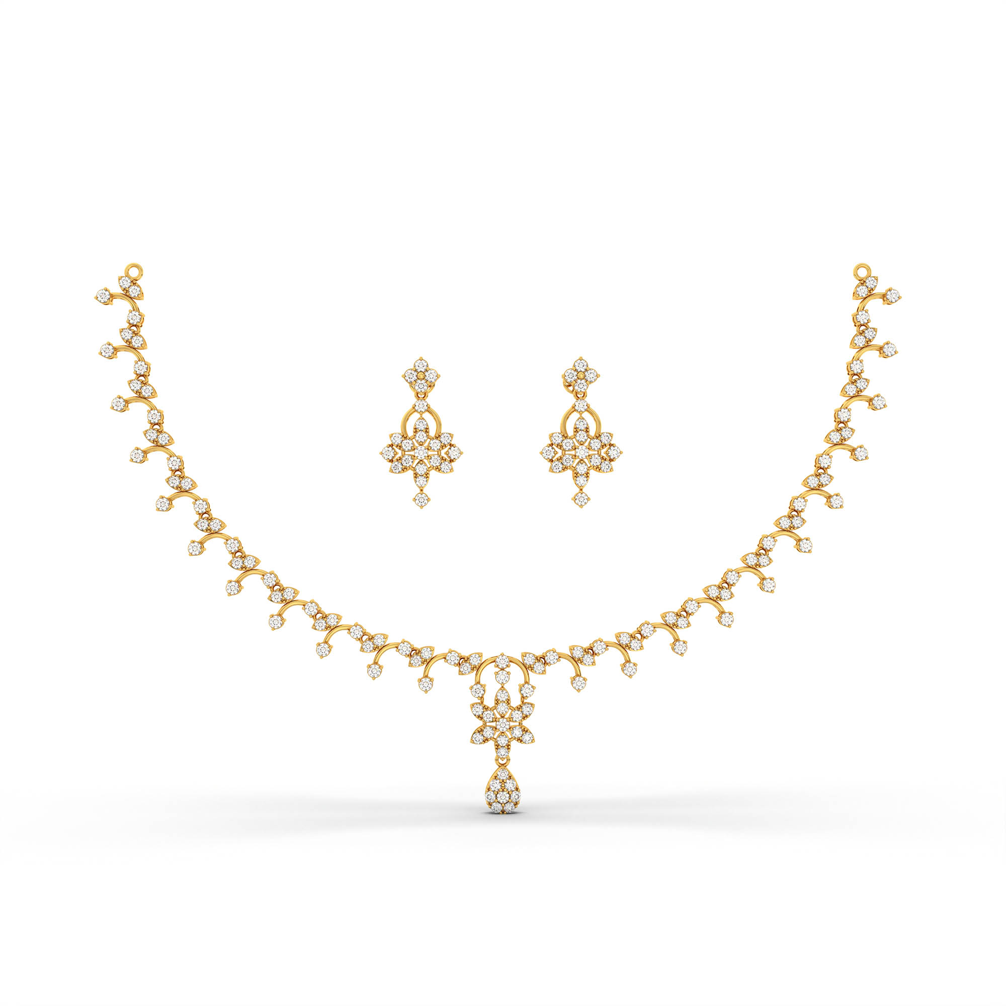 Lab-Grown Diamond Necklace and Earring Set in 22K Yellow Gold – 4.84 Ct, 159 Diamonds thumbnail
