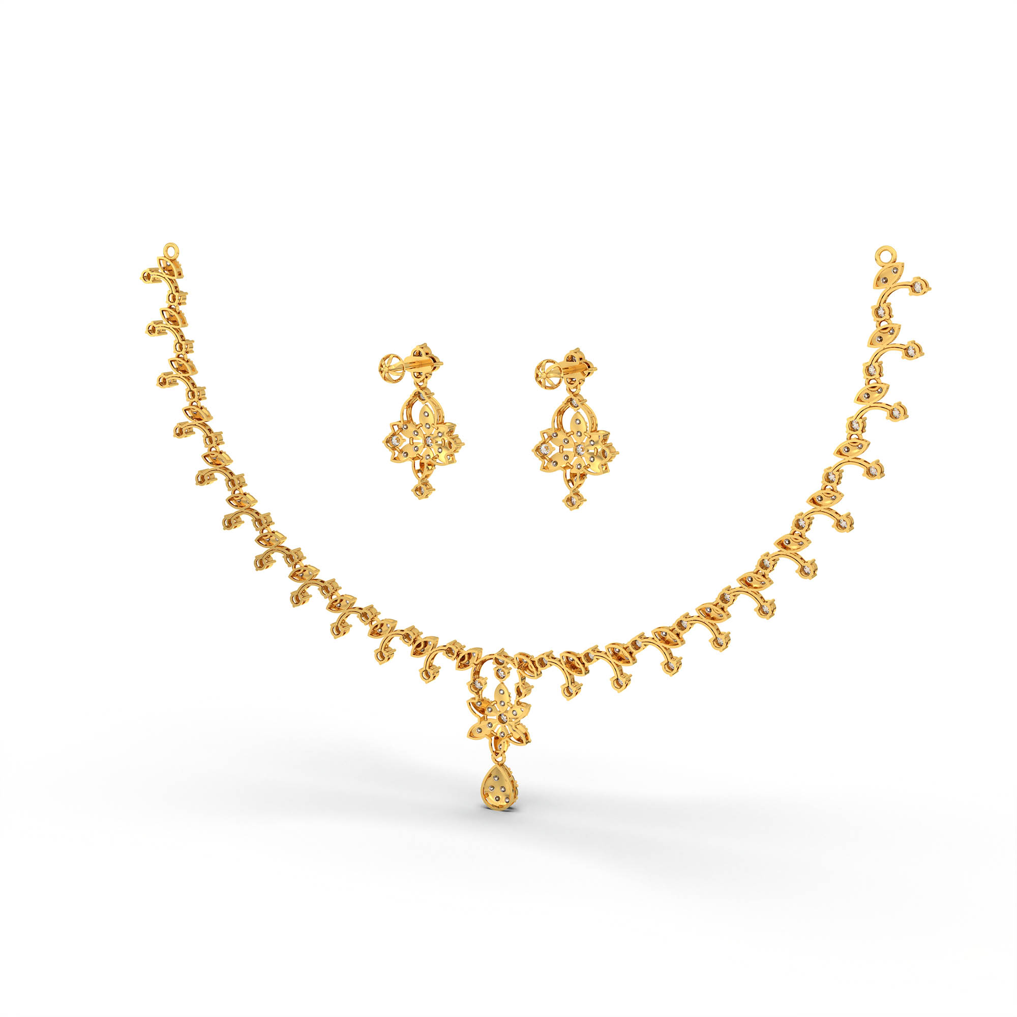 Lab-Grown Diamond Necklace and Earring Set in 22K Yellow Gold – 4.84 Ct, 159 Diamonds thumbnail