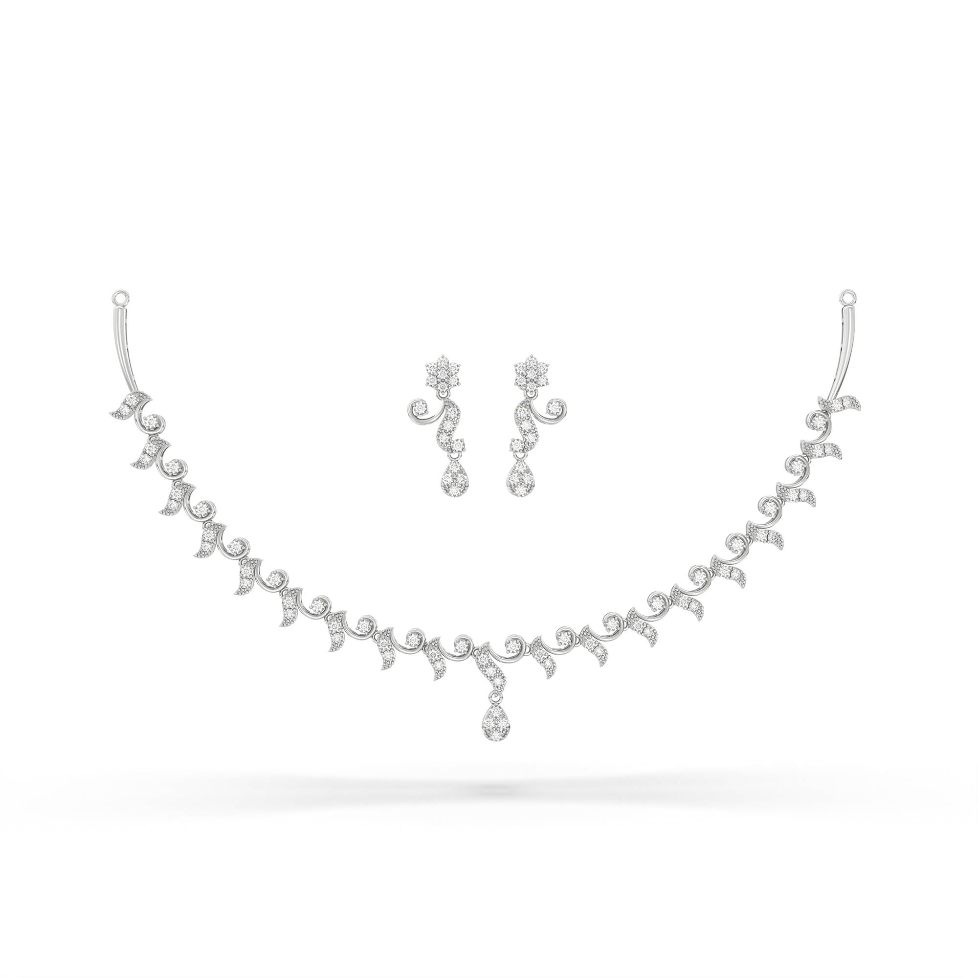 Lab-Grown Diamond Necklace and Earring Set in 18K White Gold – 2.86 Ct, 93 Diamonds thumbnail