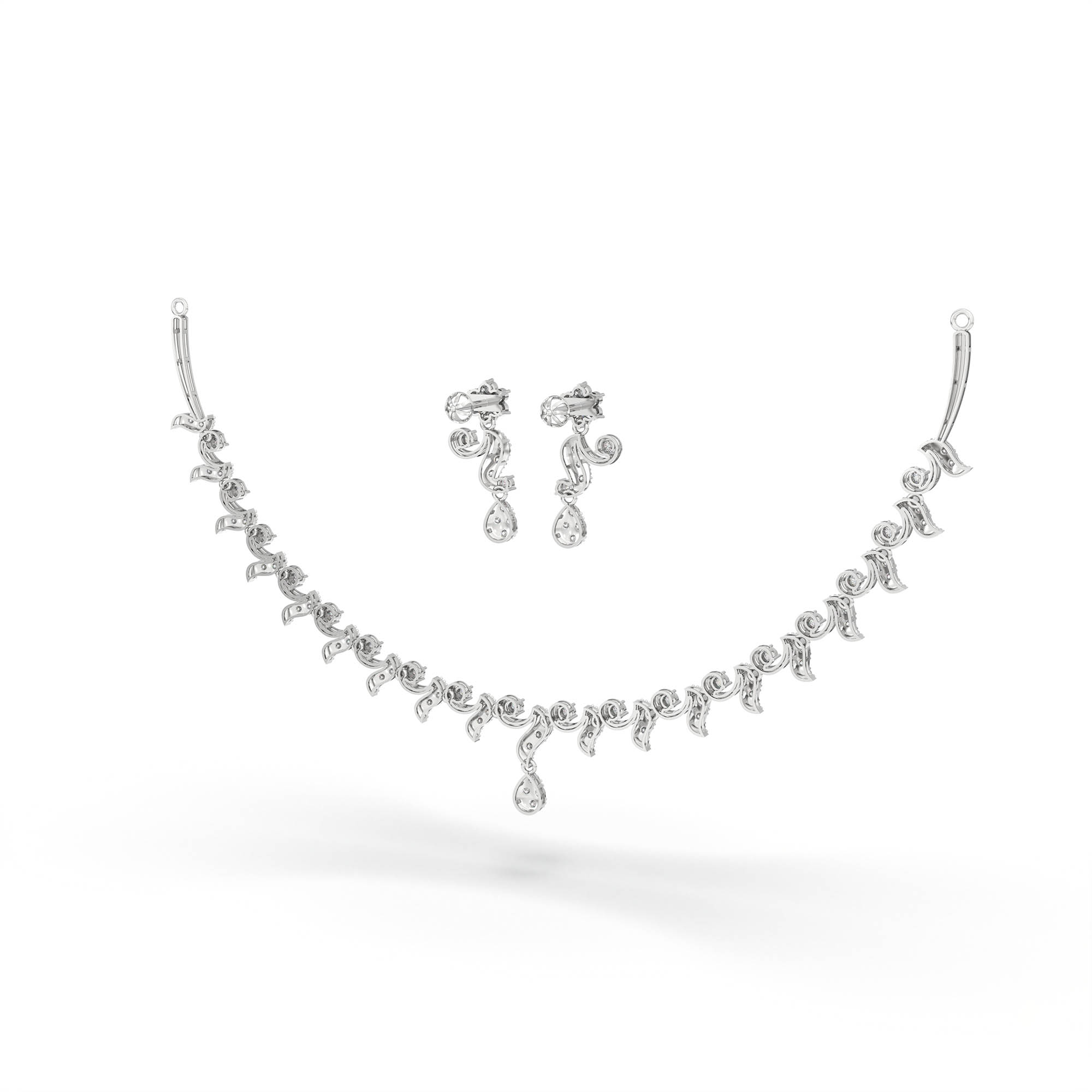 Lab-Grown Diamond Necklace and Earring Set in 18K White Gold – 2.86 Ct, 93 Diamonds thumbnail