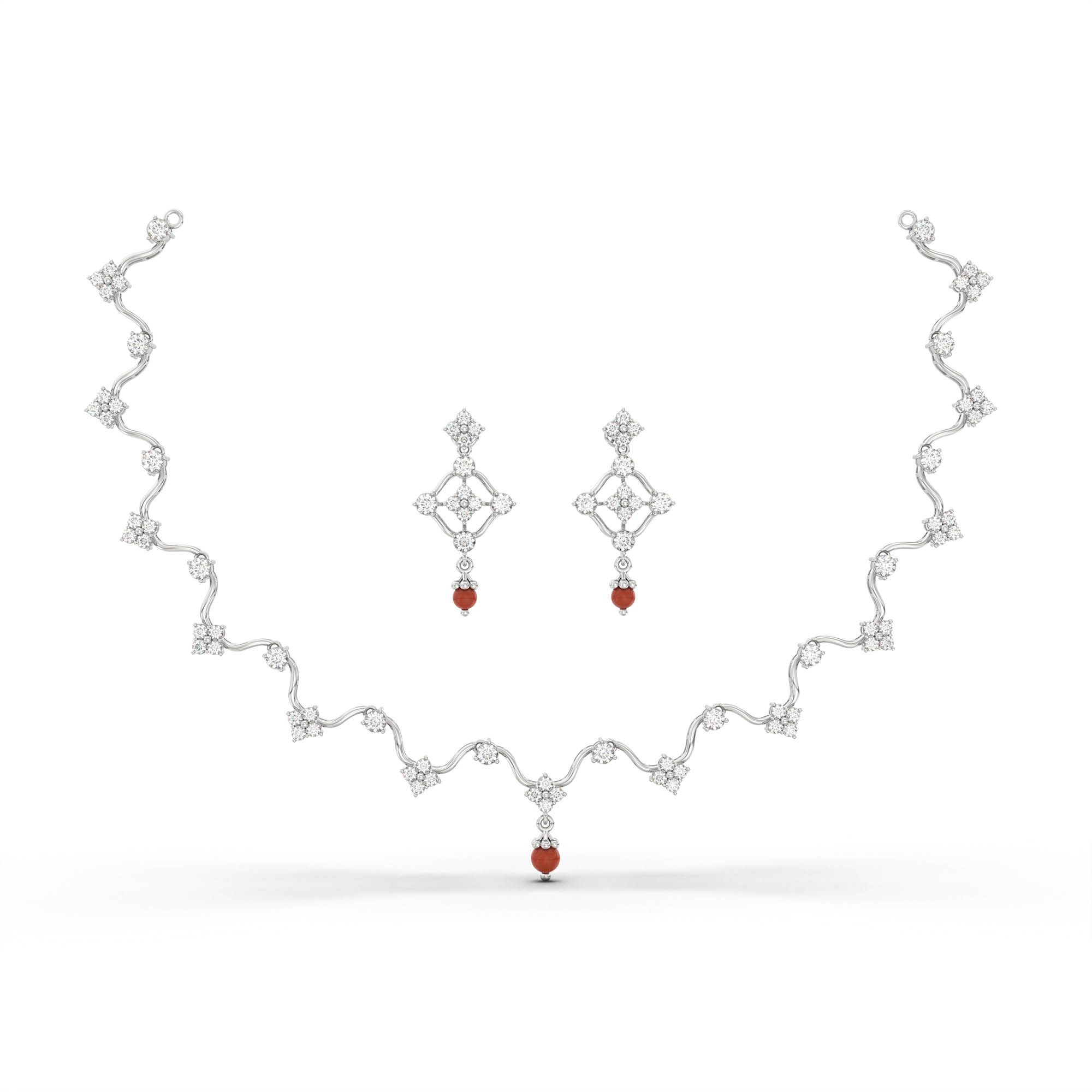 Lab-Grown Diamond Necklace and Earring Set in 18K White Gold – 4.8 Ct, 90 Diamonds thumbnail